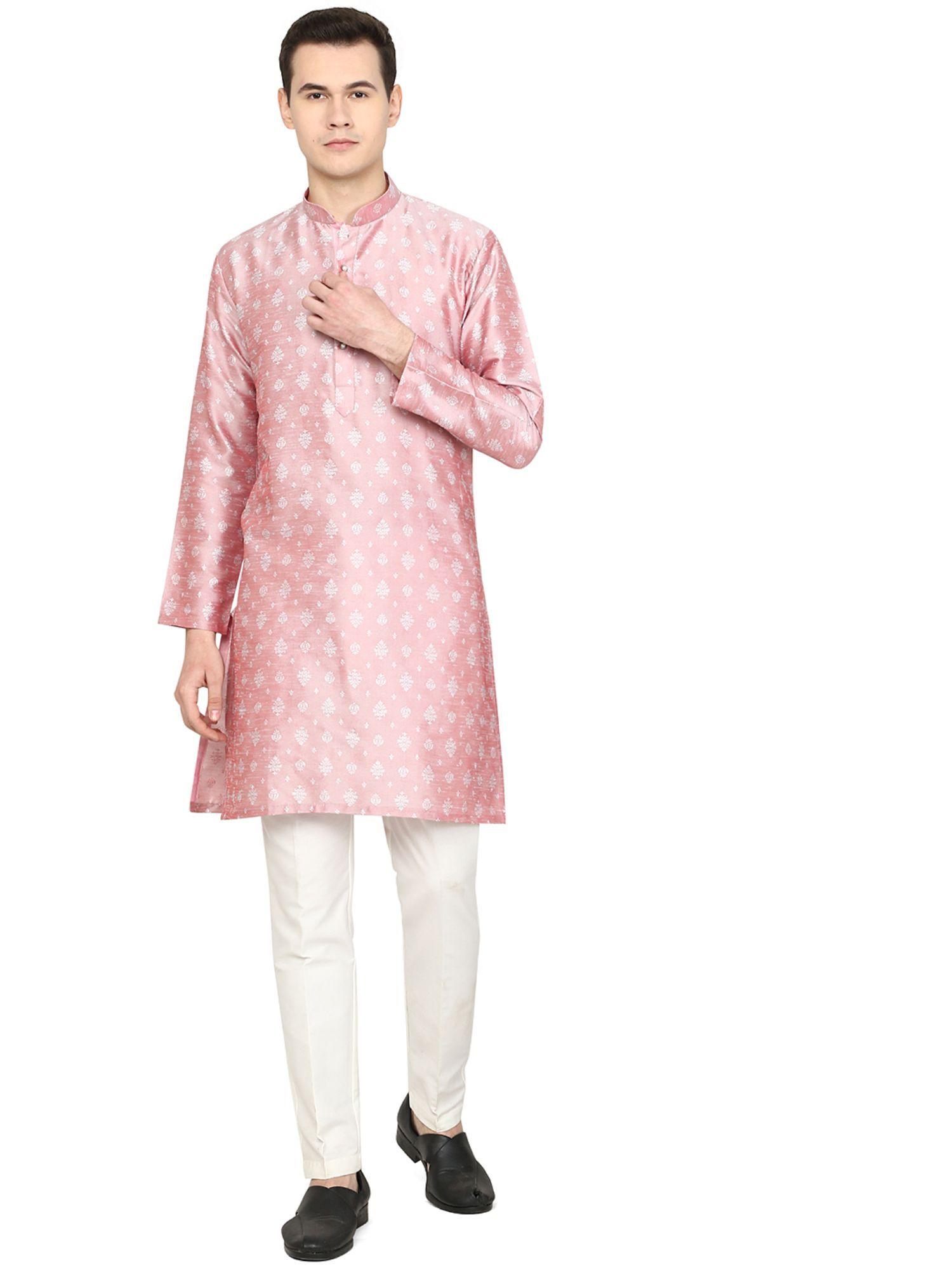 mens printed onion silk blend kurta