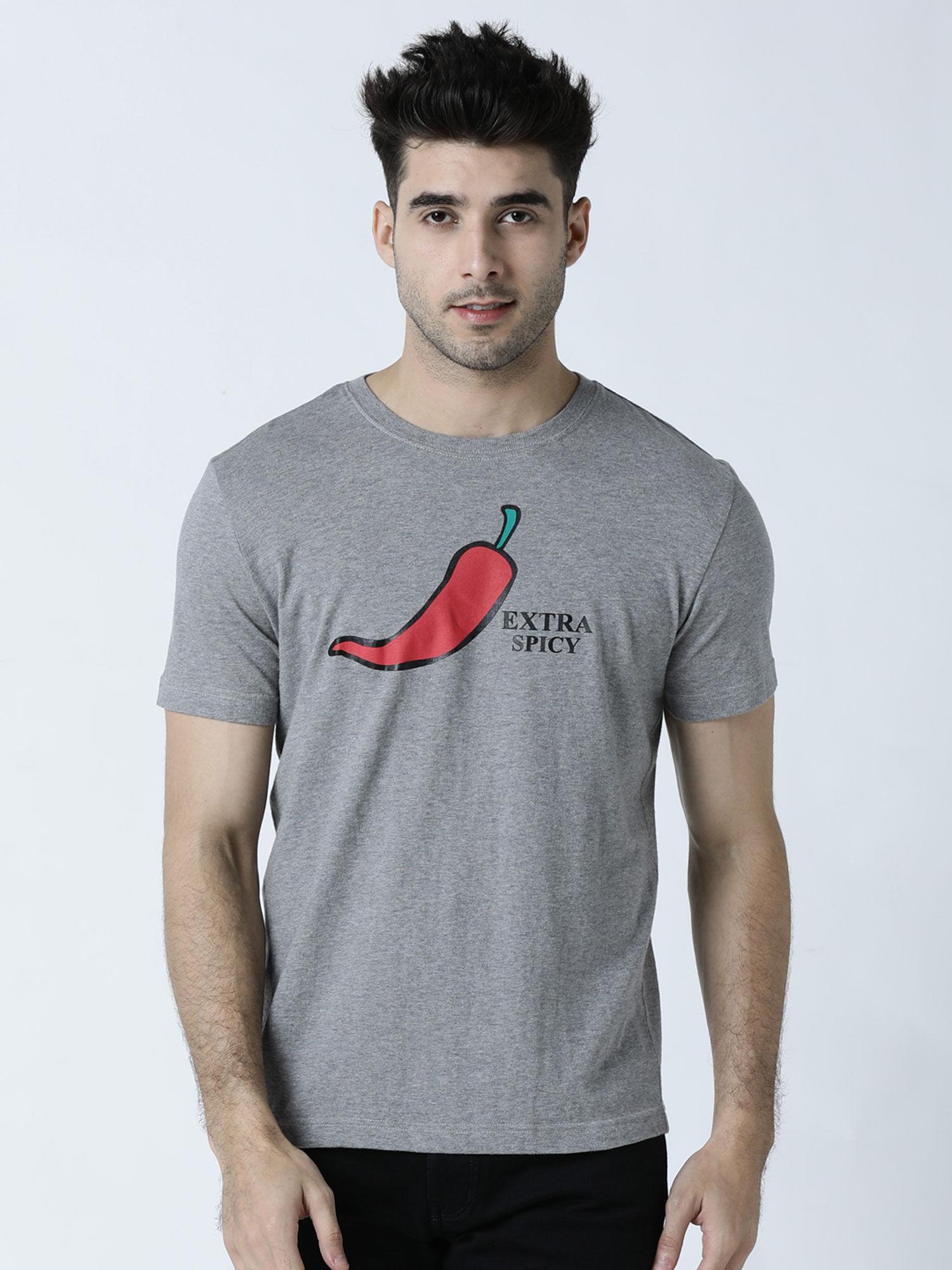 mens printed round neck grey t-shirt