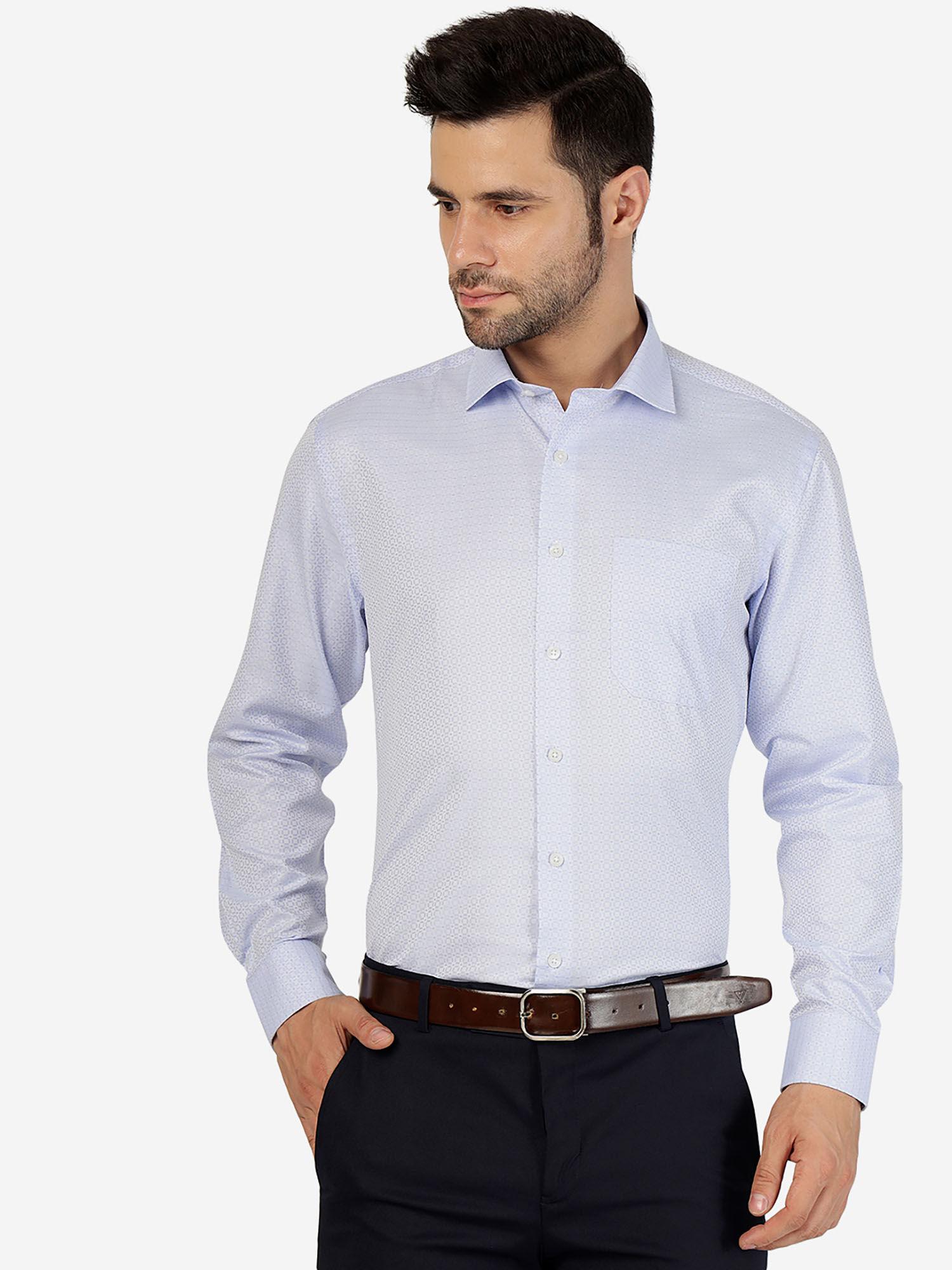 mens printed sky blue regular fit formal shirt