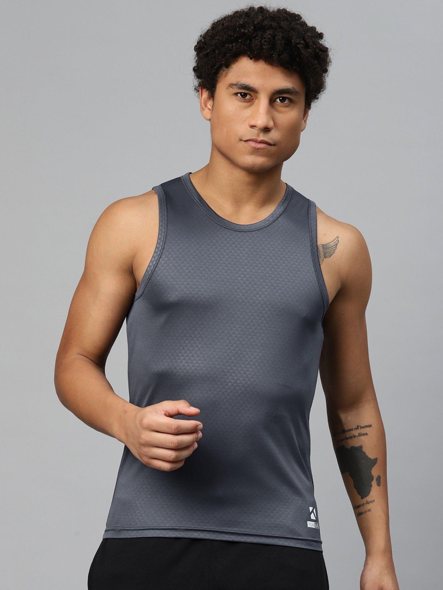 mens printed tank top grey