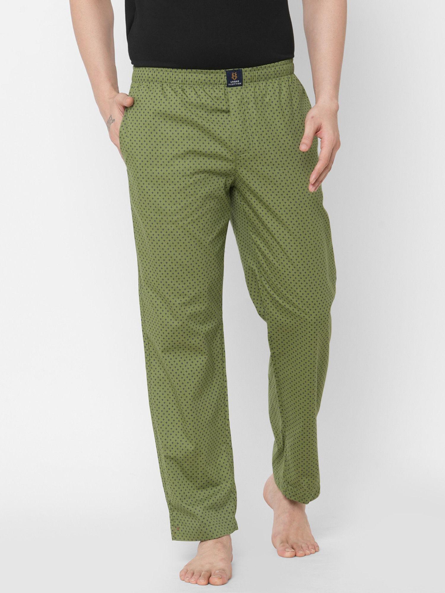 mens printed woven cotton ultra soft pyjama with pockets olive