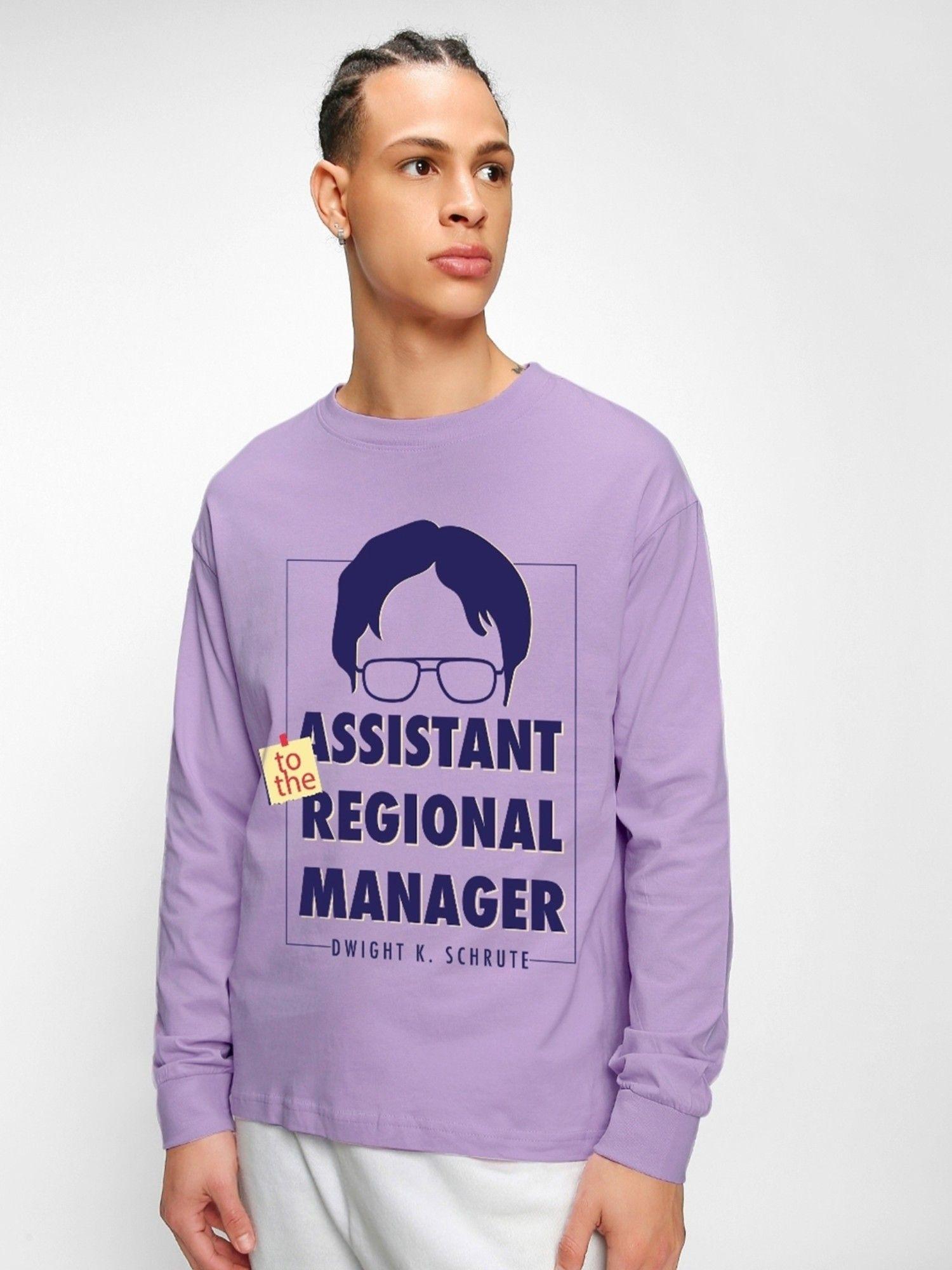 mens purple assistant to the regional manager graphic printed oversized t-shirt