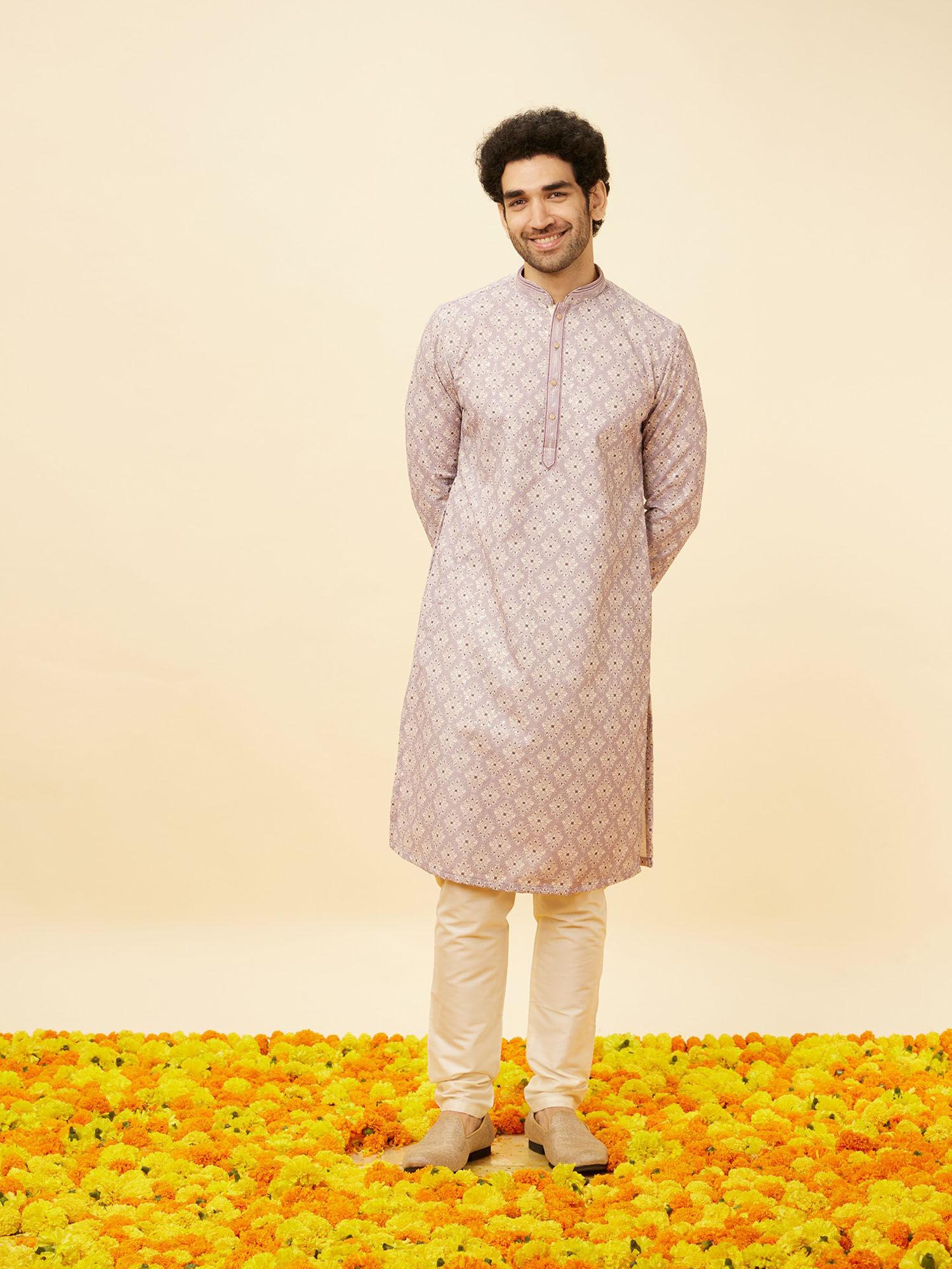 mens purple blended cotton kurta pyjama (set of 2)