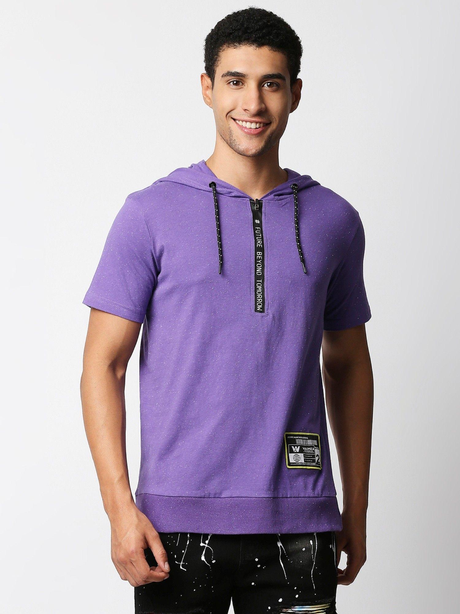 mens purple color regular fit longline hooded t-shirt