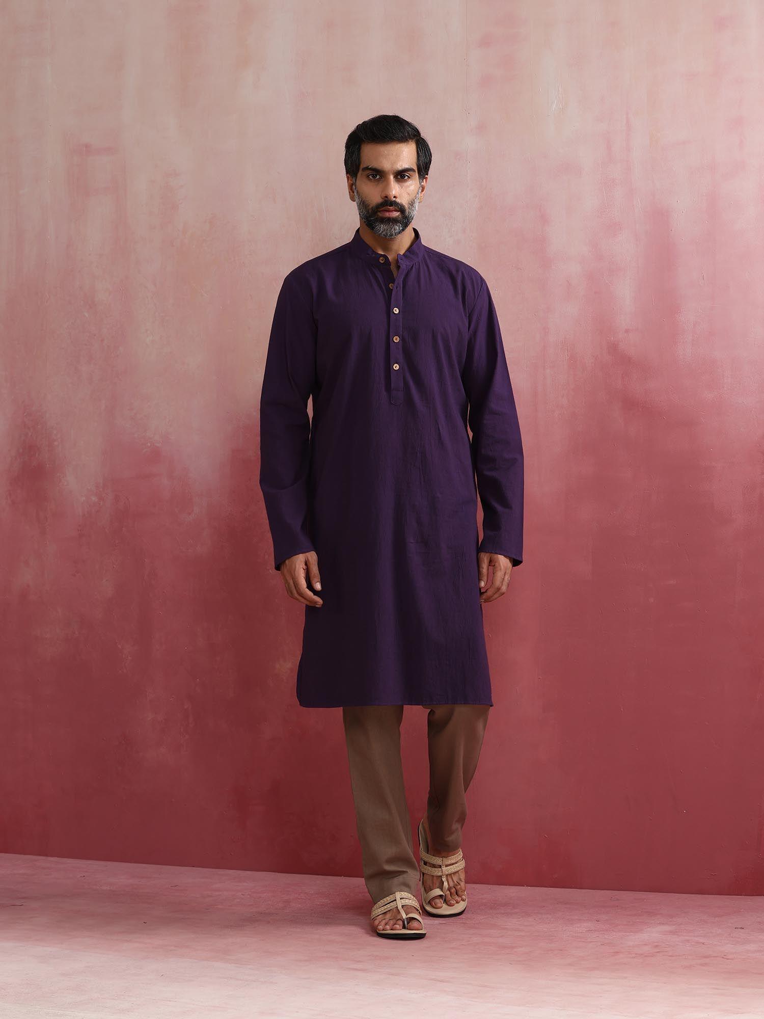 mens purple mandarin collar kurta