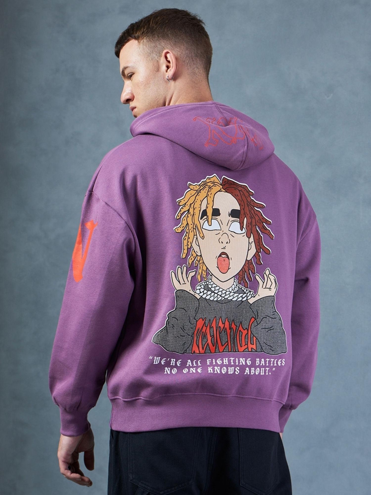 mens purple numb the pain graphic printed oversized hoodies