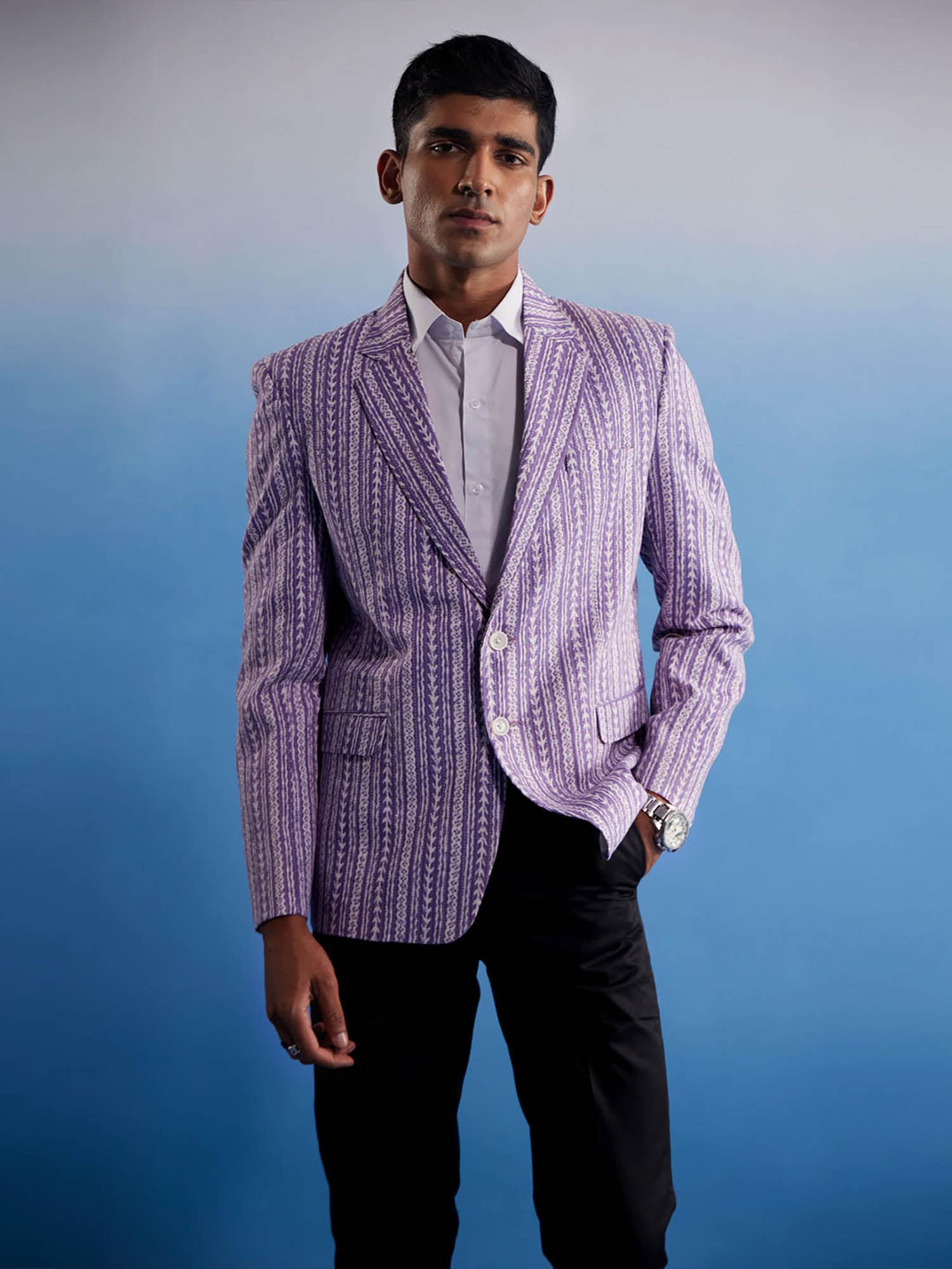 mens purple printed blazer