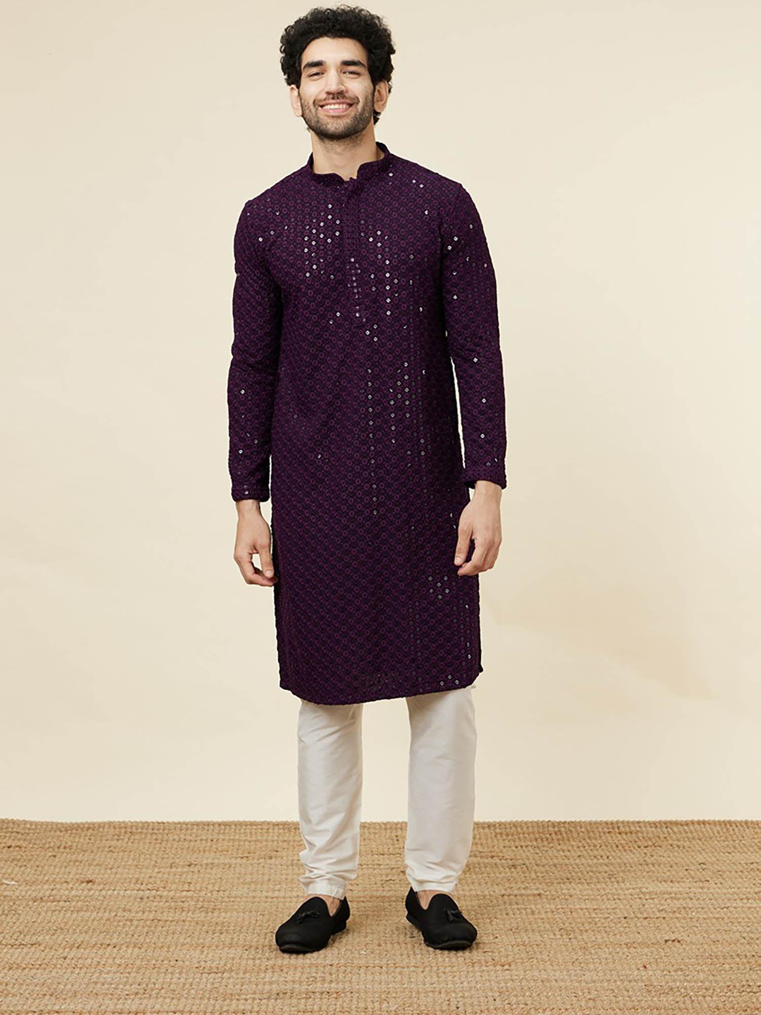 mens purple viscose kurta pyjama (set of 2)