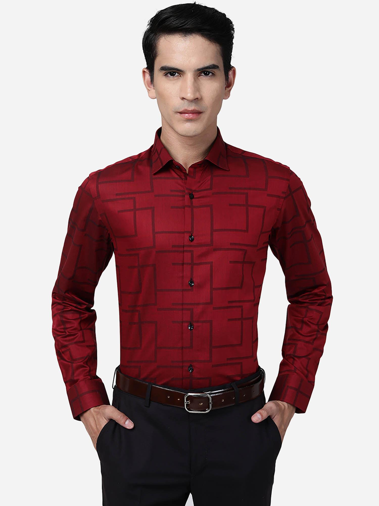 mens red 100% cotton slim fit solid formal party wear shirt
