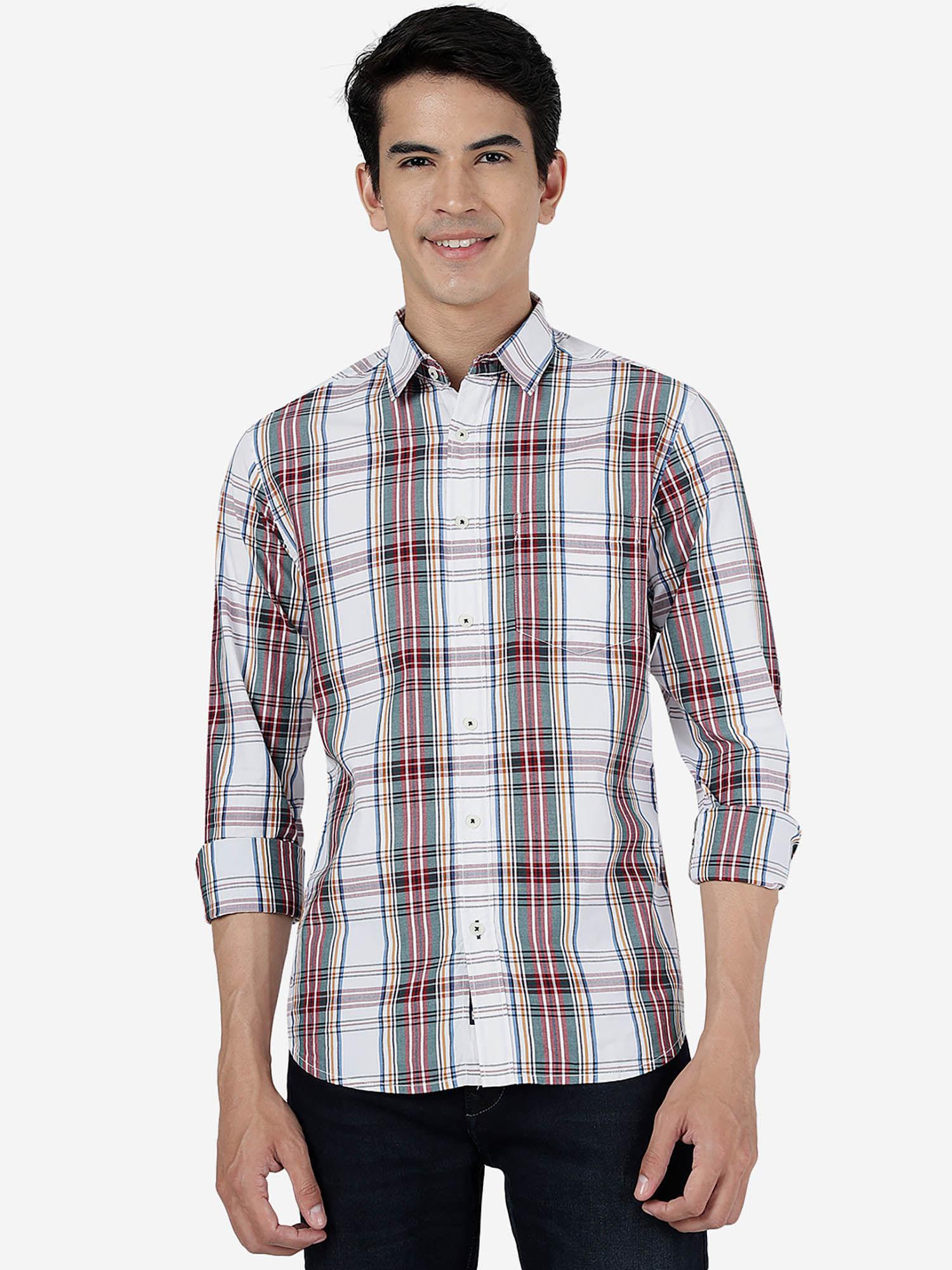 mens red checked 100% cotton slim fit casual shirt