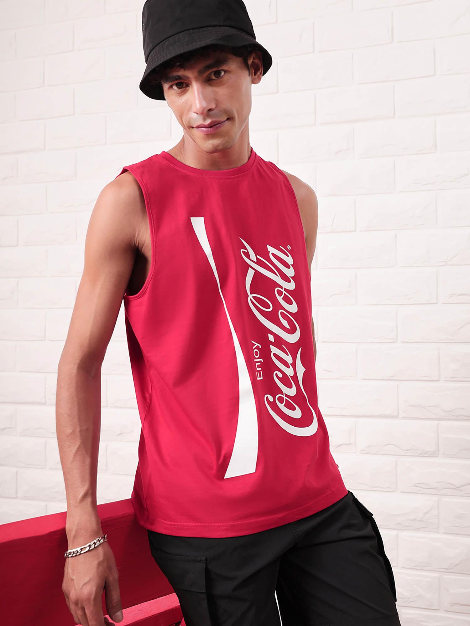 mens red coca cola wave graphic printed vest