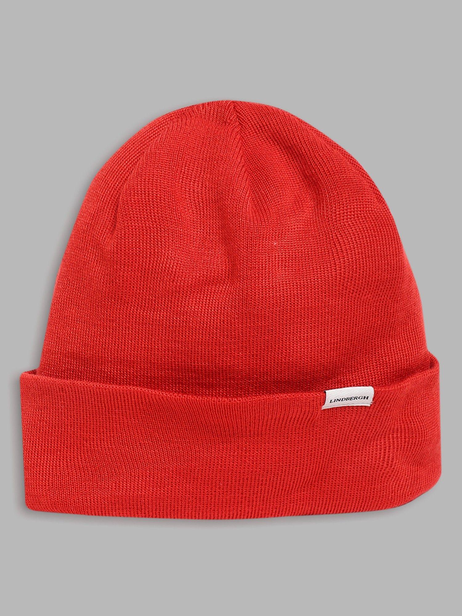 mens red woven beanie