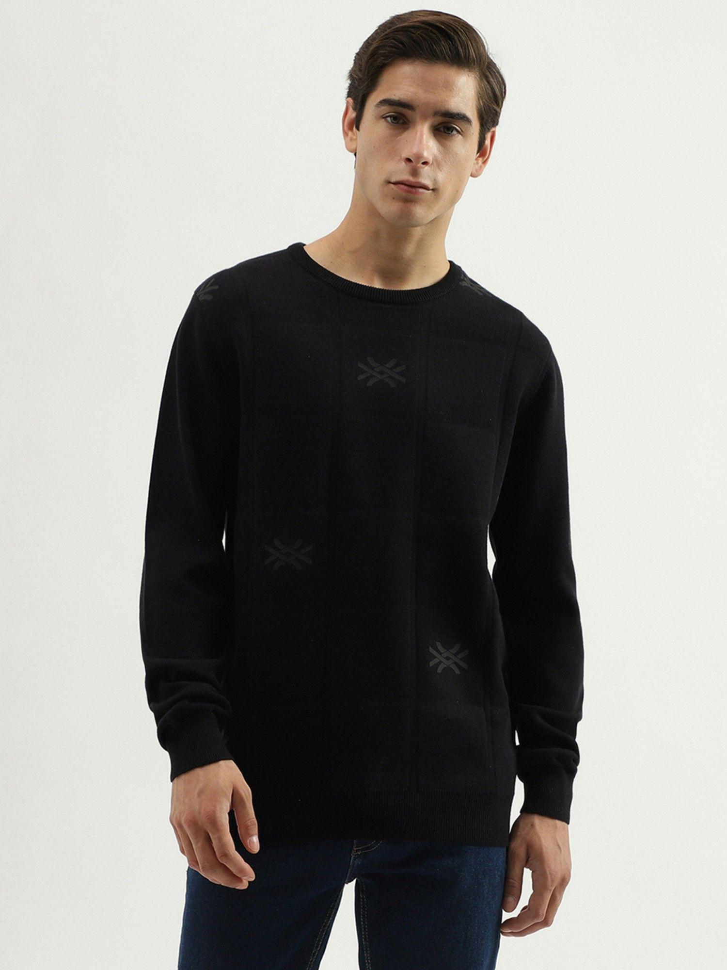 mens regular fit crew neck brand logo sweater - black