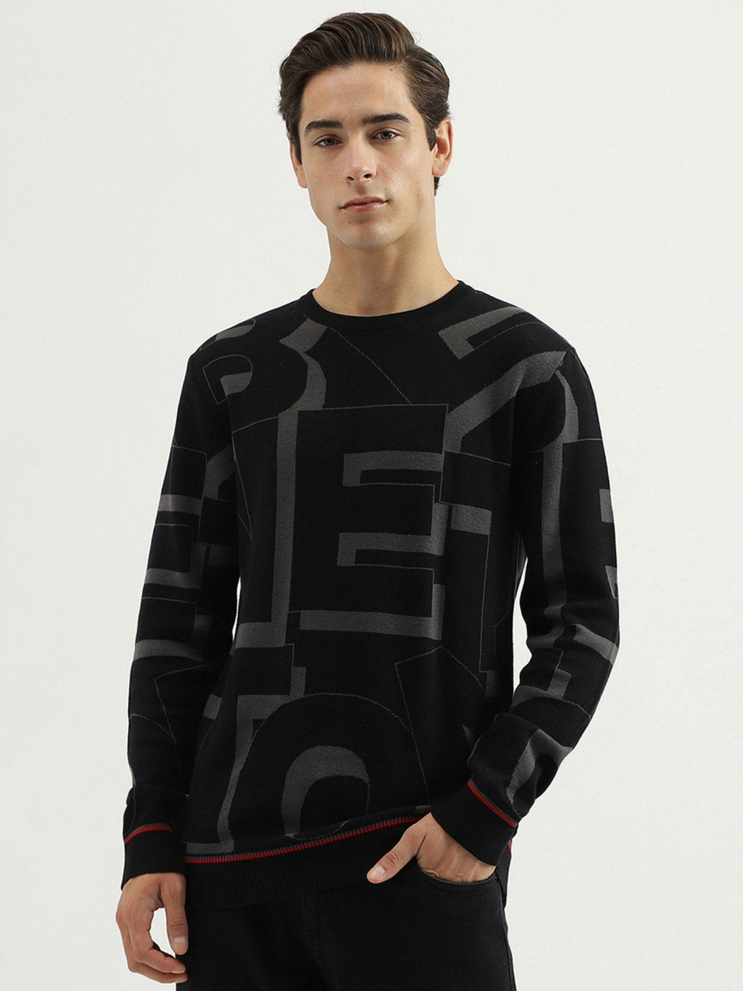 mens regular fit crew neck knitted sweater - black