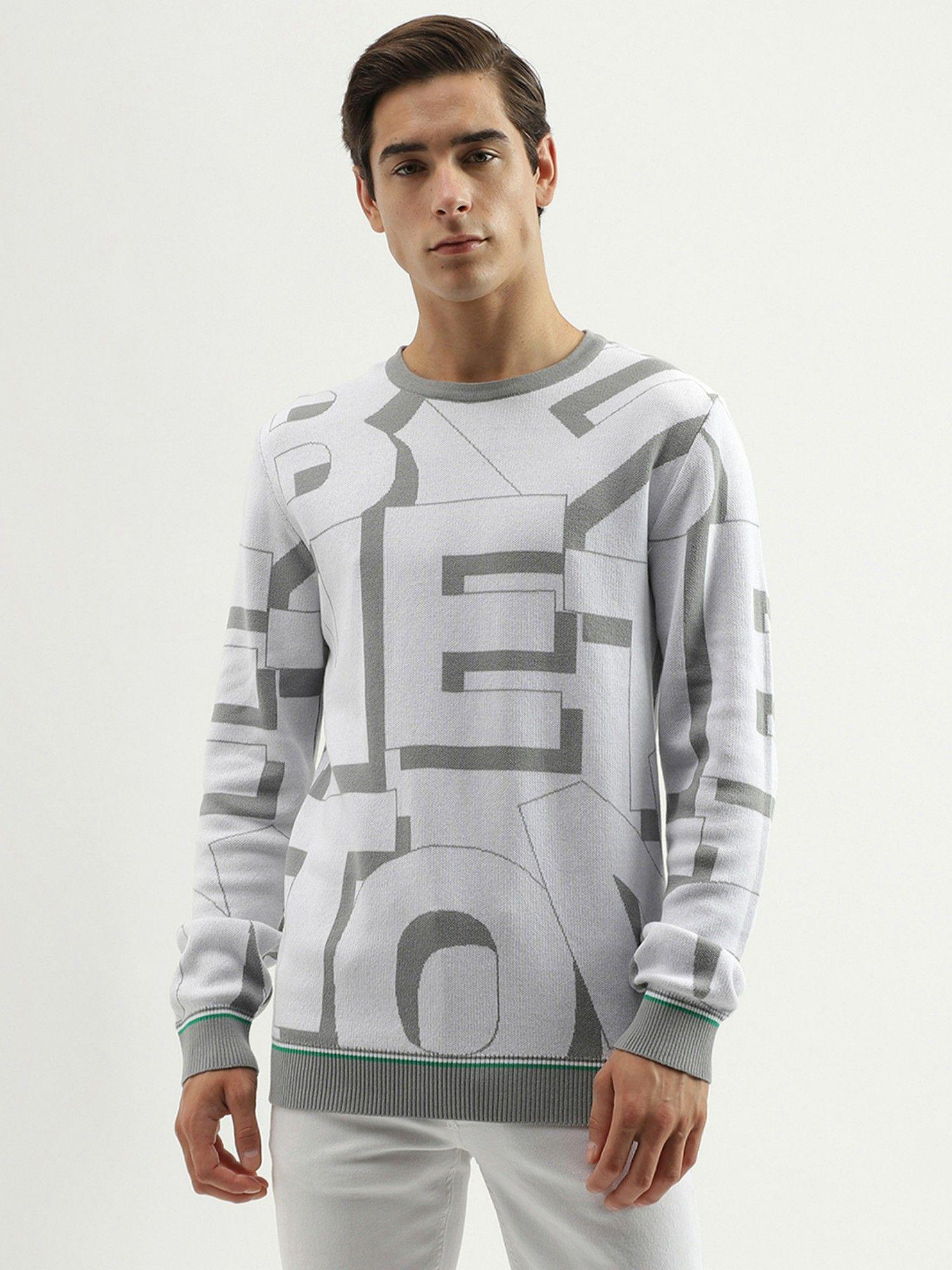 mens regular fit crew neck knitted sweater - white