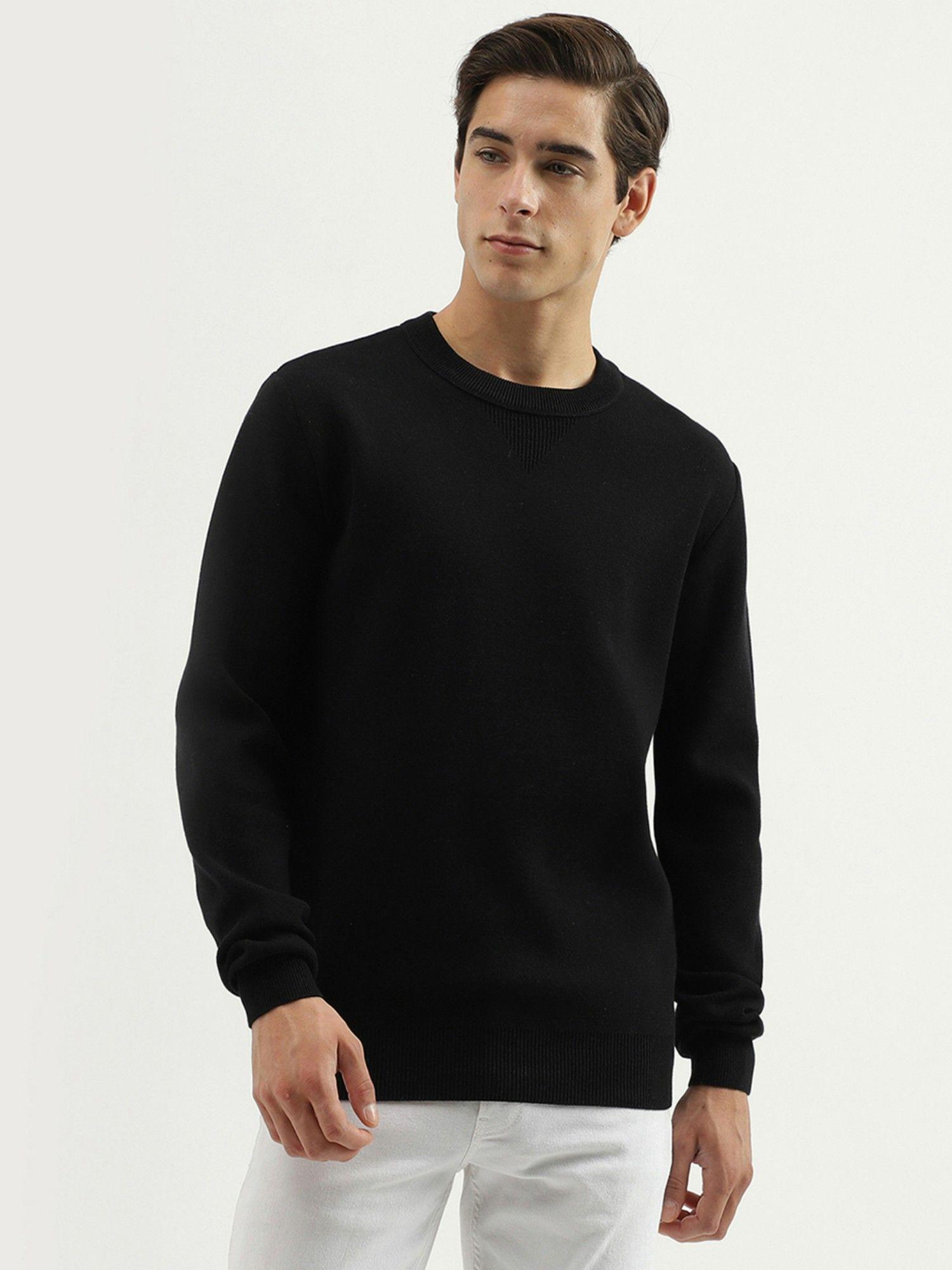 mens regular fit crew neck solid sweater - black