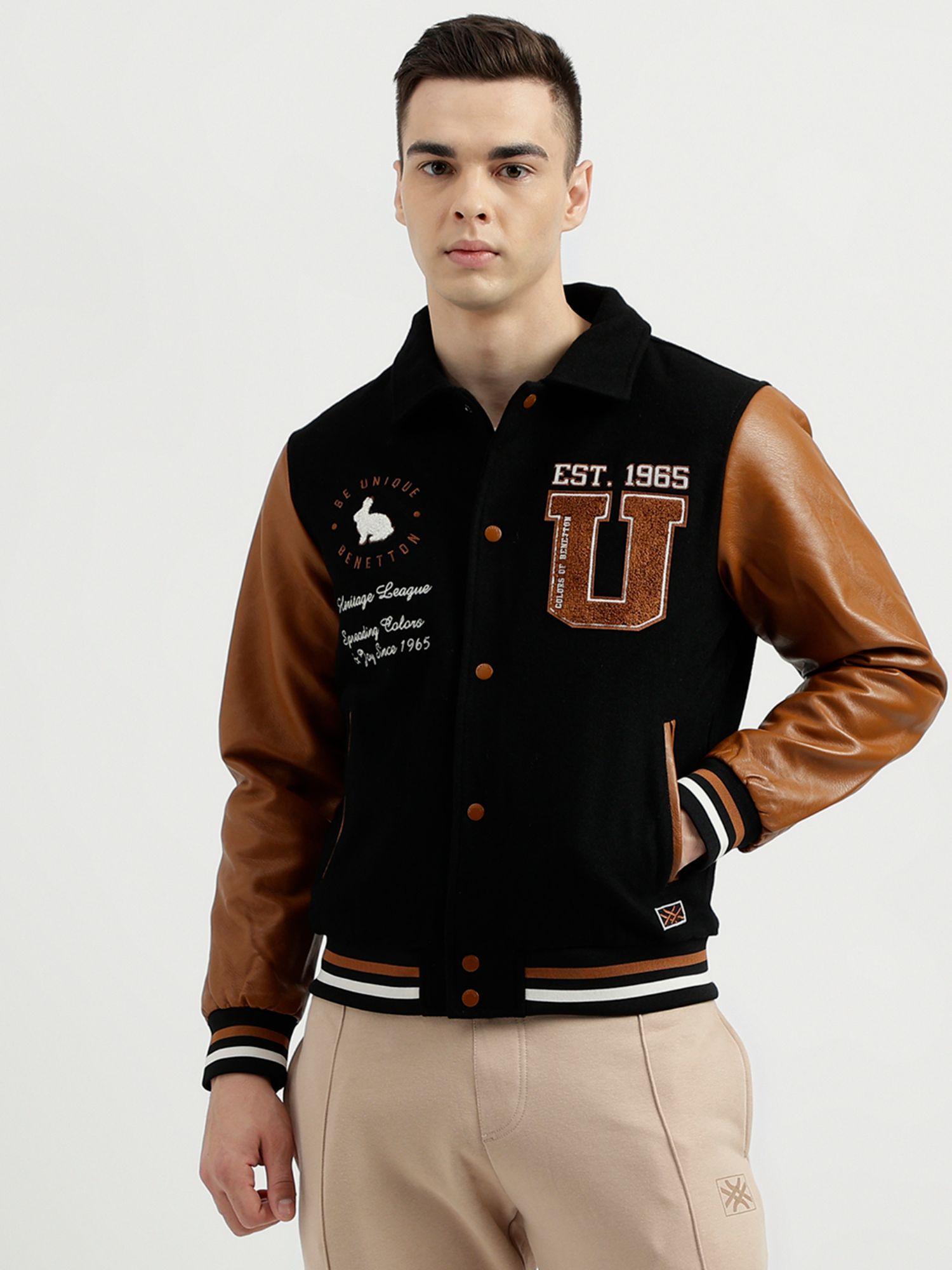 mens regular fit embroidered varsity jacket