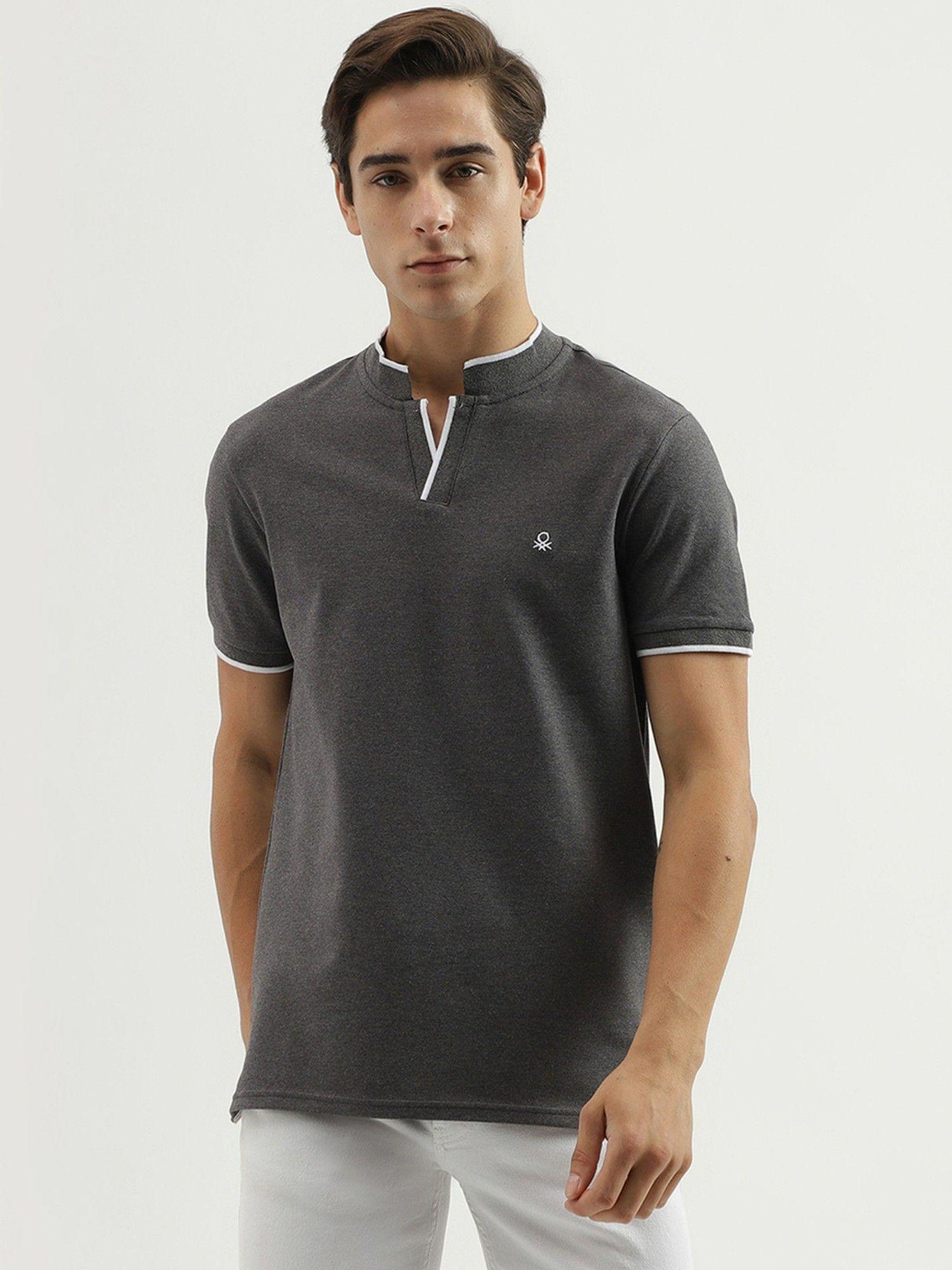 mens regular fit polo neck solid t-shirt - grey