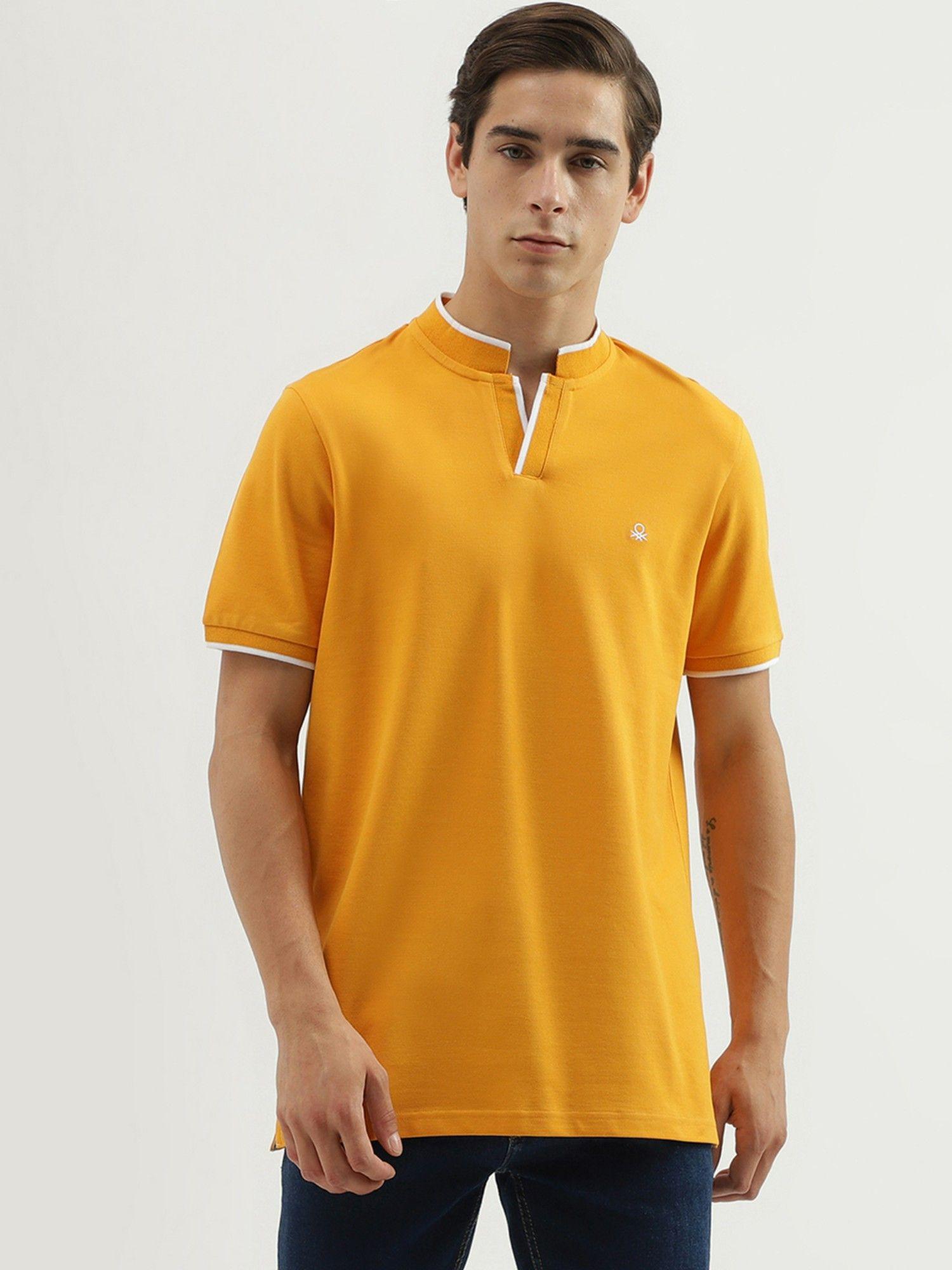 mens regular fit polo neck solid t-shirt - mustard