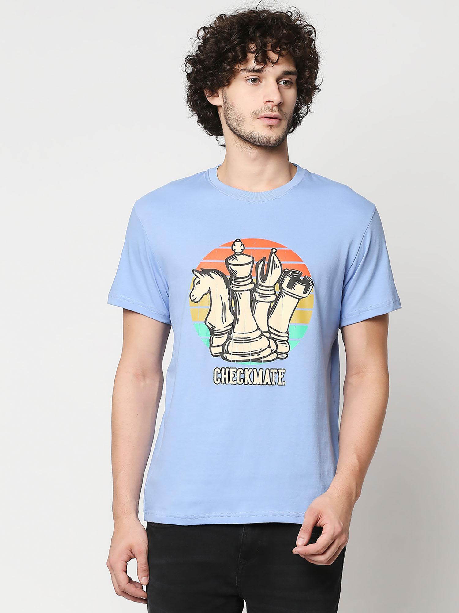 mens regular fit powder blue chest print t-shirt