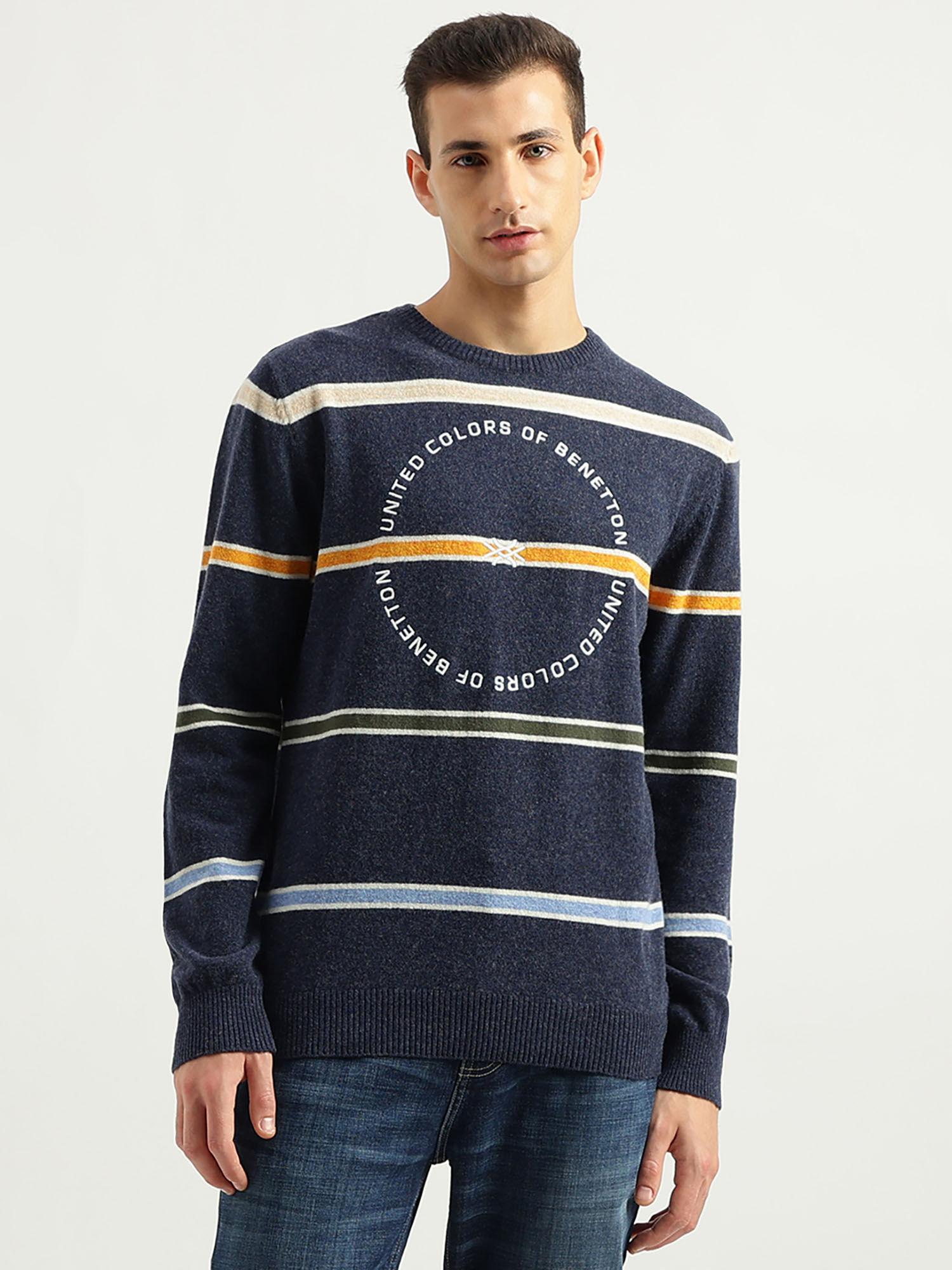 mens regular fit round neck striped sweater