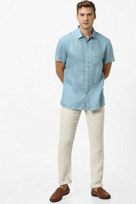 mens regular fit slub casual shirt - blue