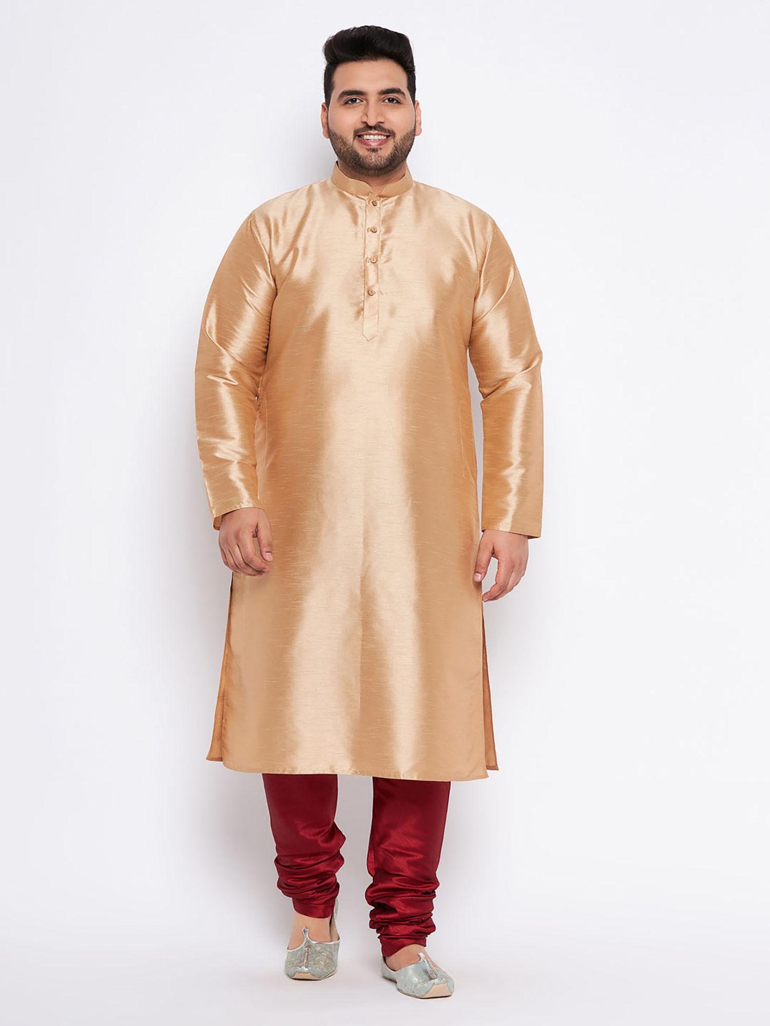 mens rose gold silk blend kurta pyjama (set of 2)