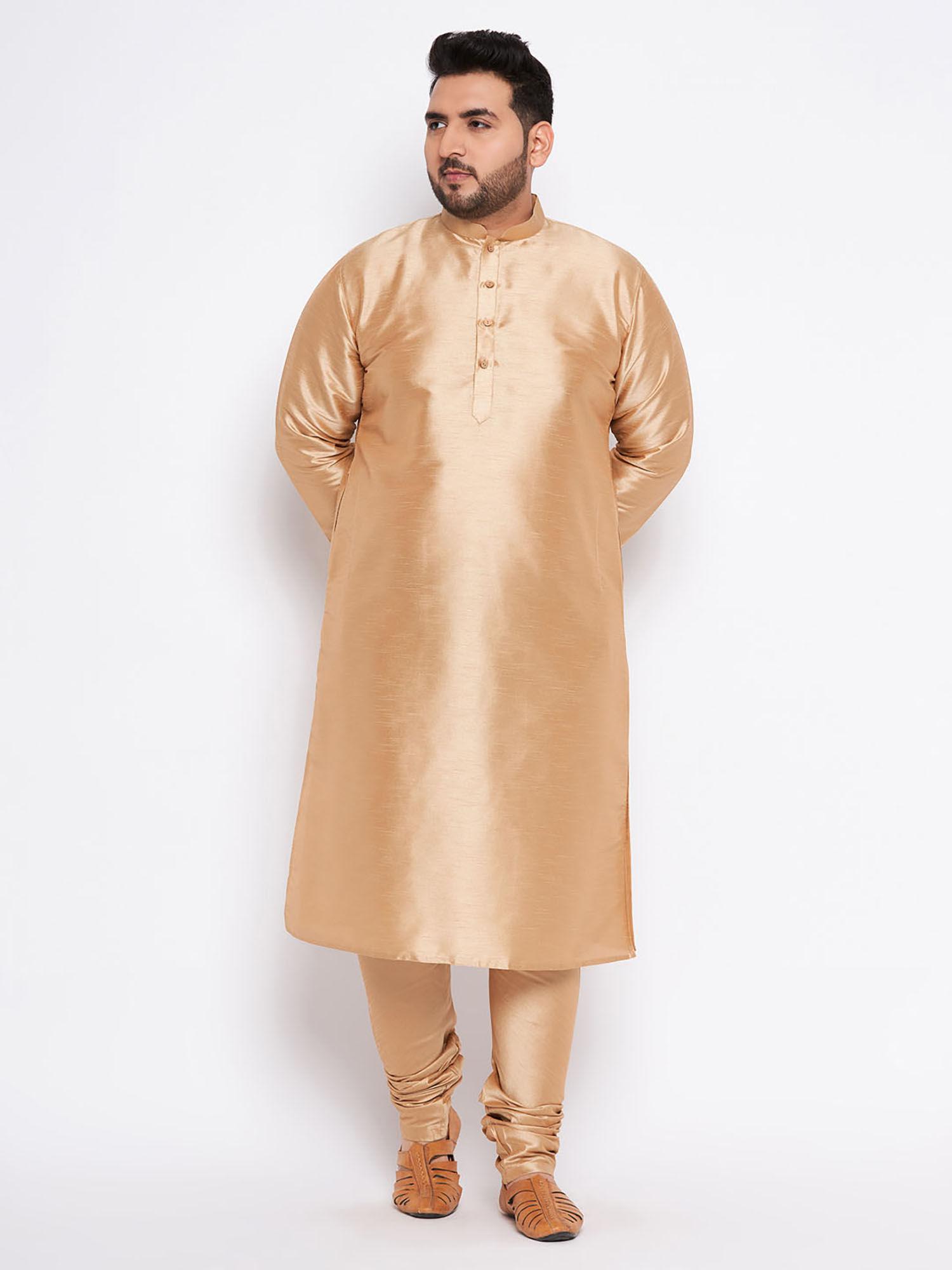 mens rose gold silk blend kurta pyjama (set of 2)