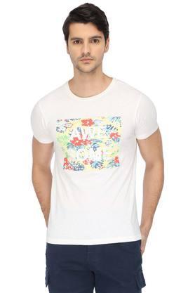 mens round neck printed t-shirt - white