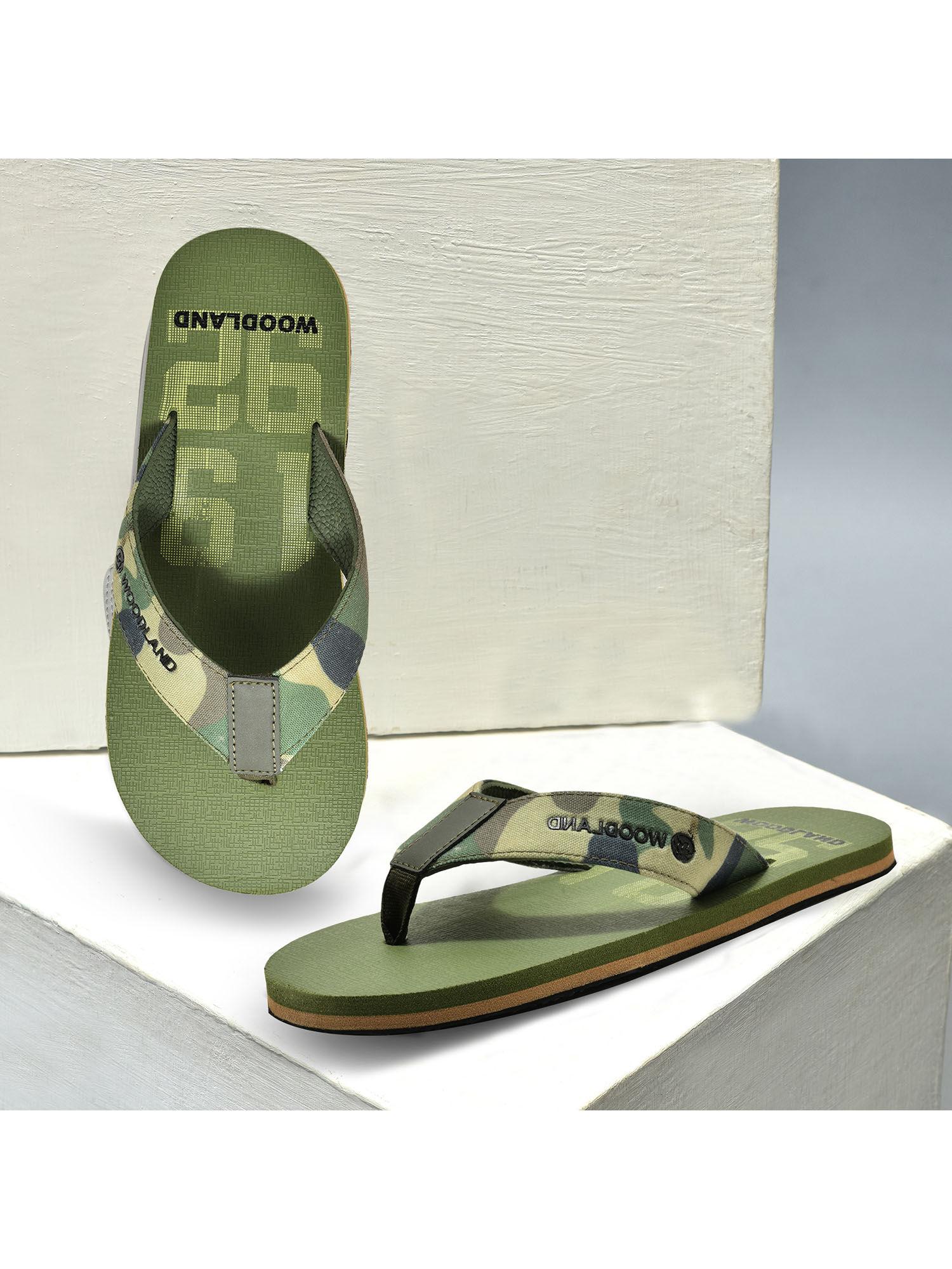 mens round toe printed flipflops-olive