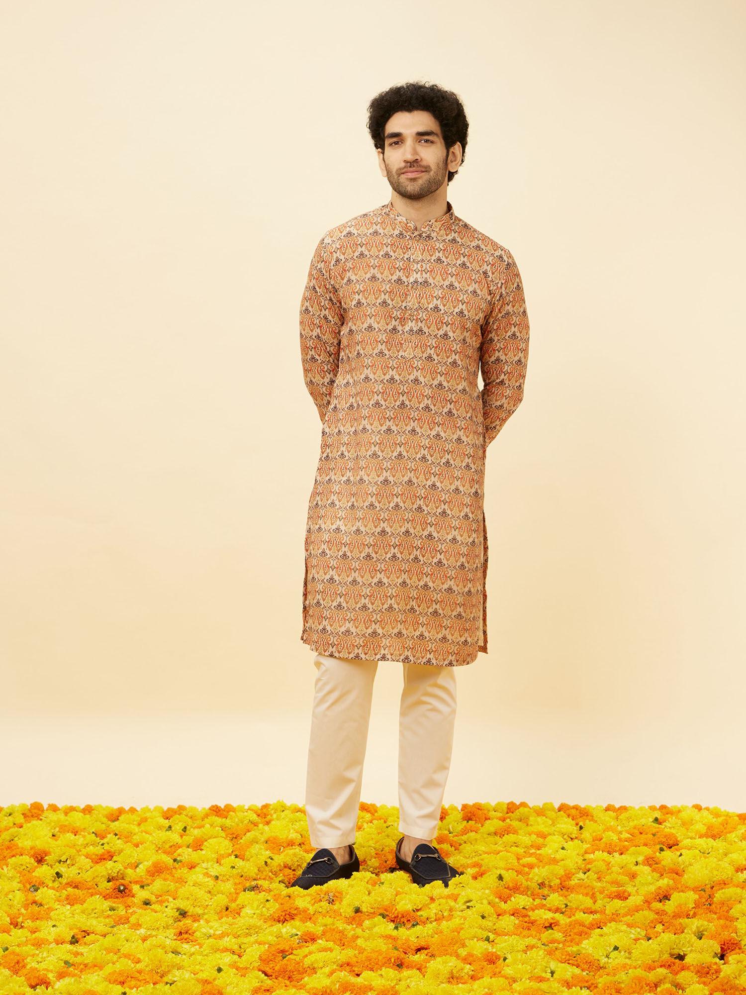 mens rust blended viscose kurta pyjama (set of 2)