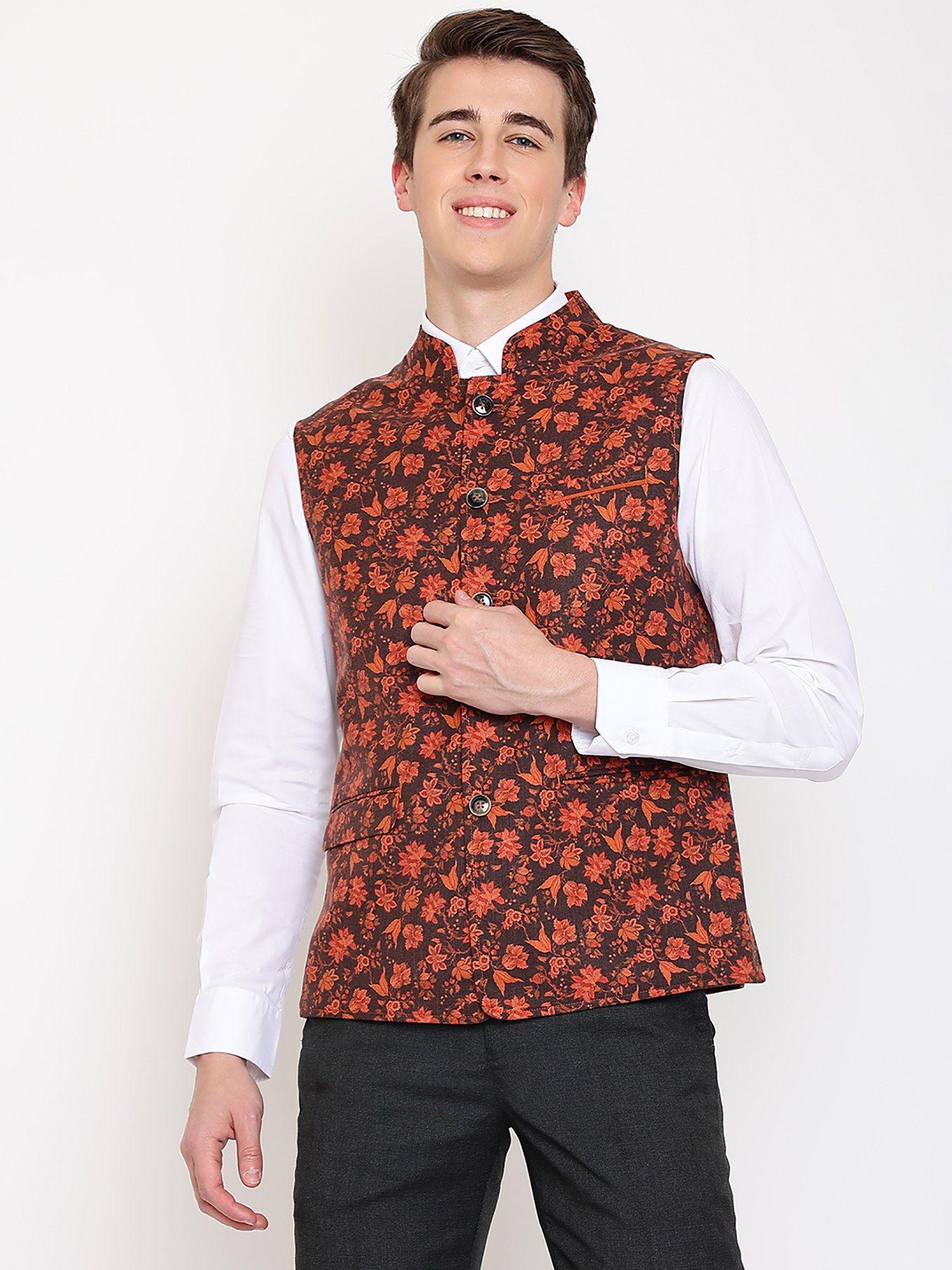 mens rust print reversible waist coat