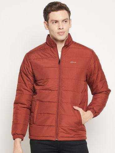 mens rust solid full sleeve jacket