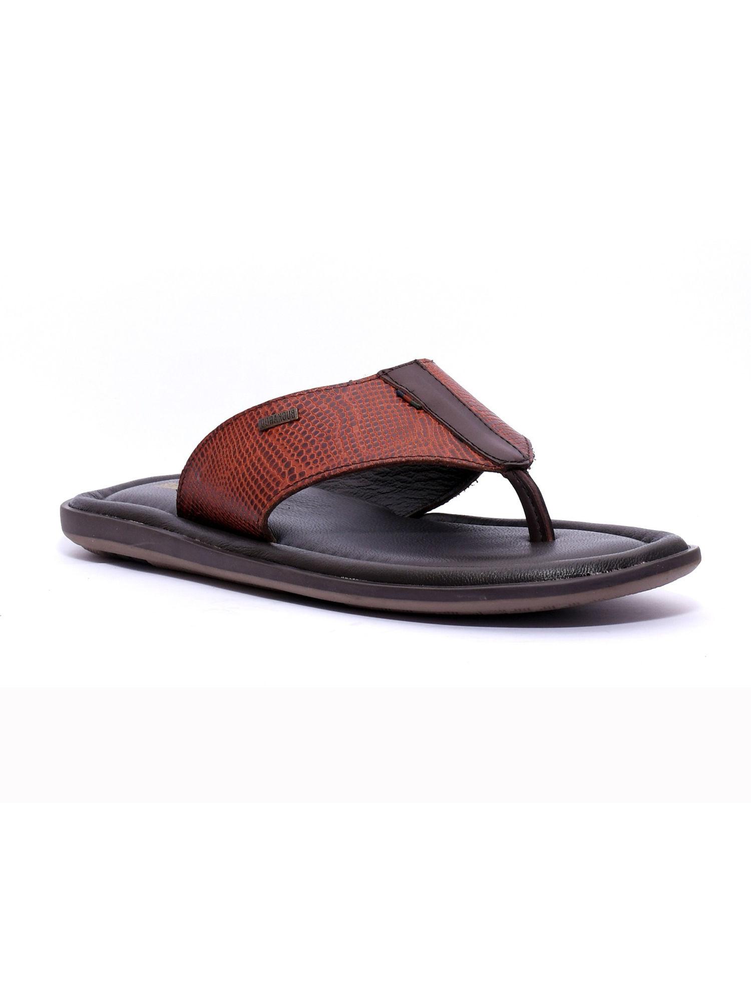 mens safiya full grain natural leather tan casual open flipflops