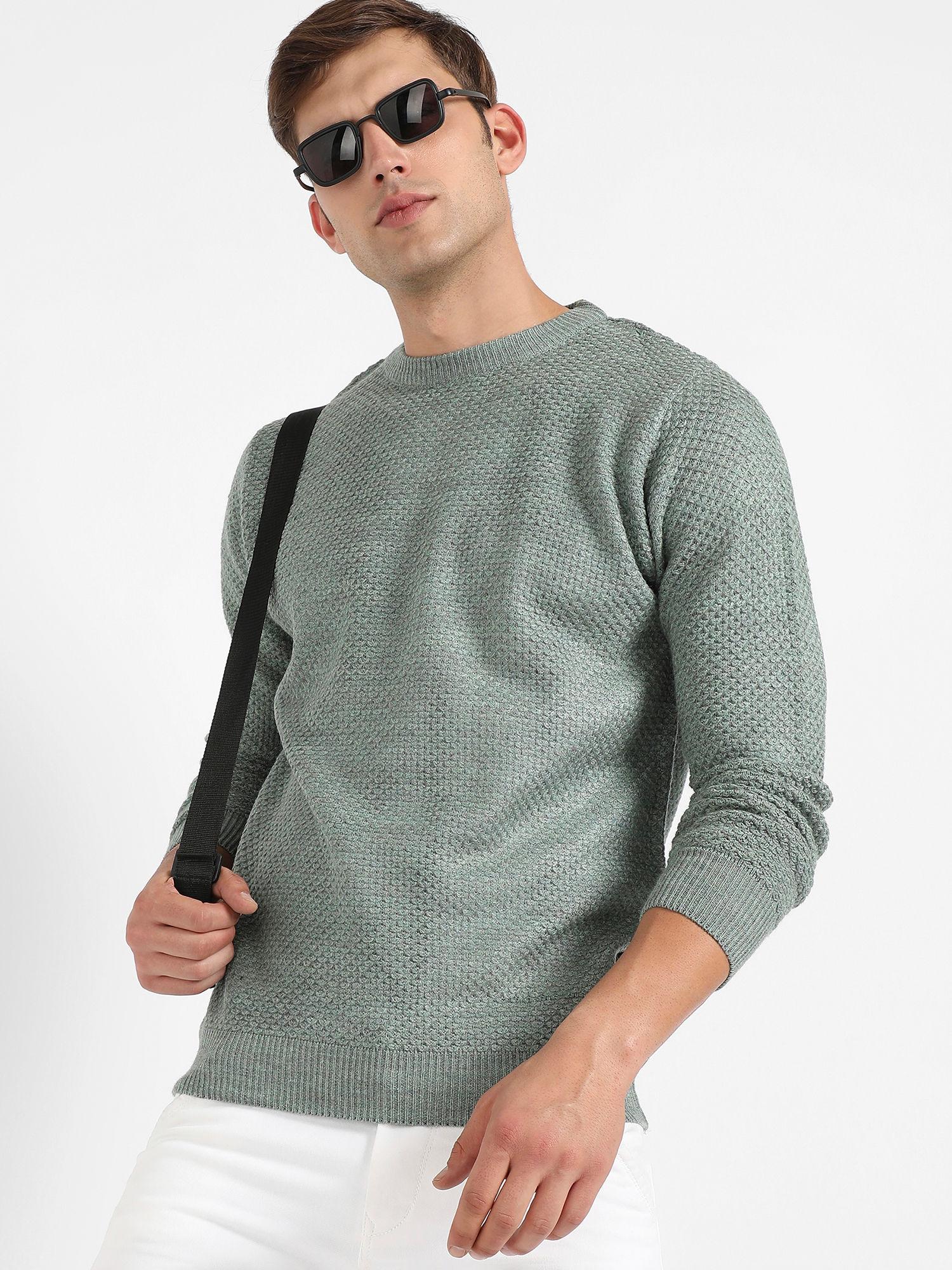 mens sage green textured knit pullover sweater