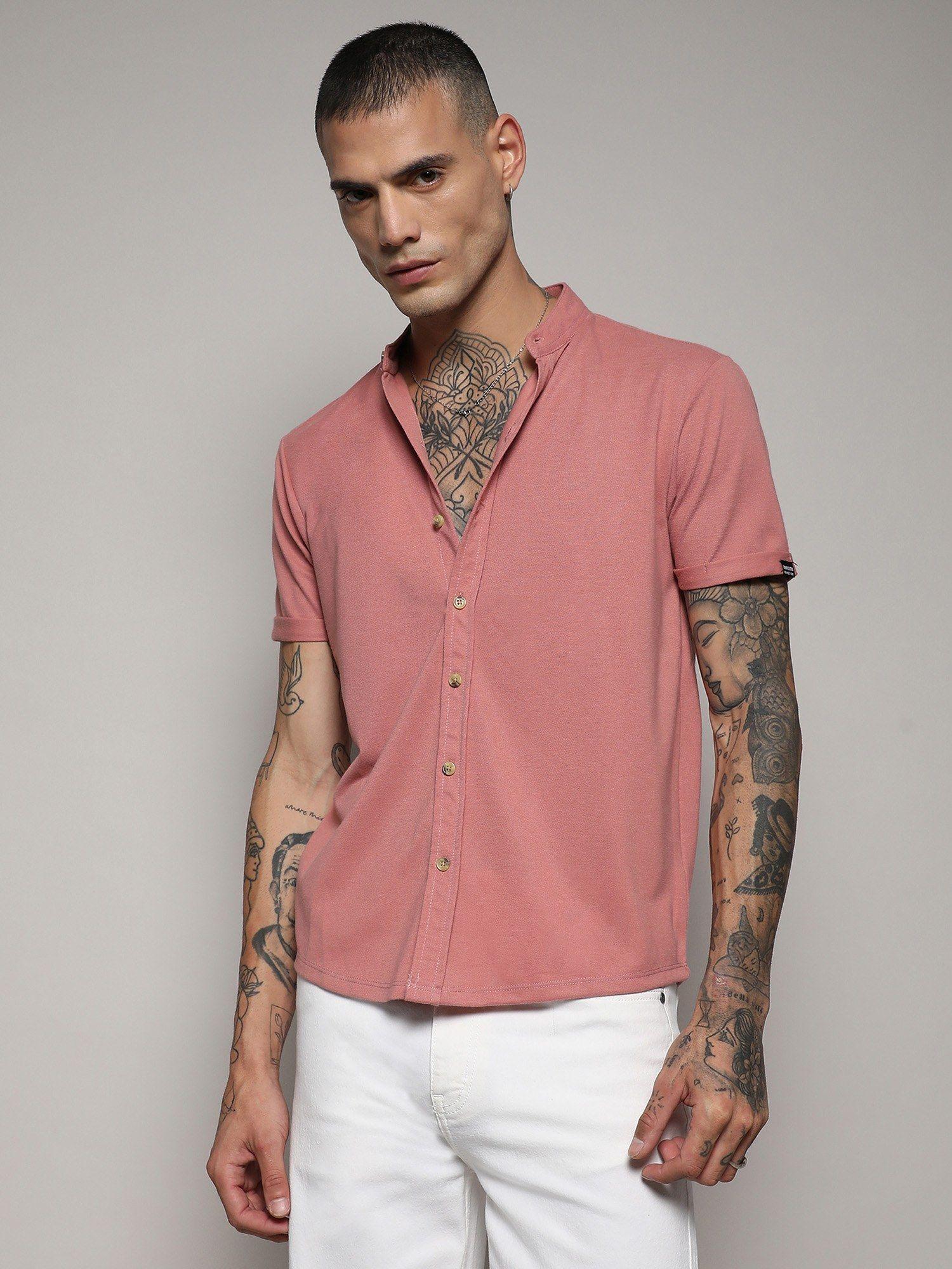 mens salmon pink basic shirt