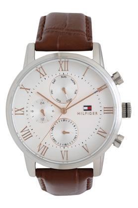 mens silver dial leather multi-function watch - nbth1791400
