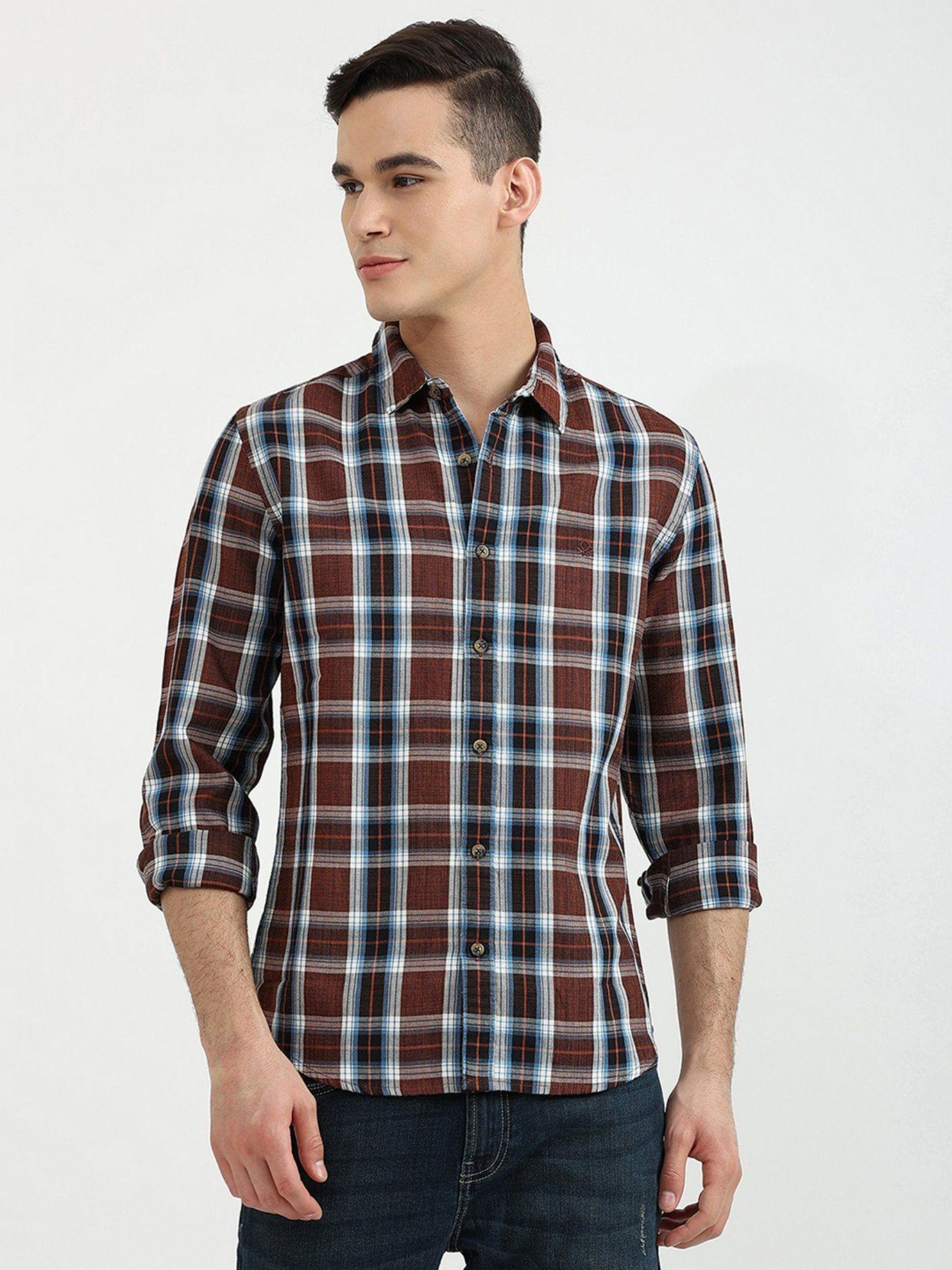 mens slim fit check shirt multi-color