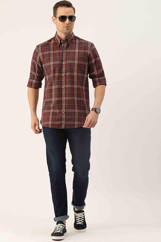 mens slim fit checks regular collar shirt