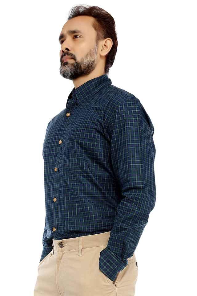 mens slim fit checks regular collar shirt