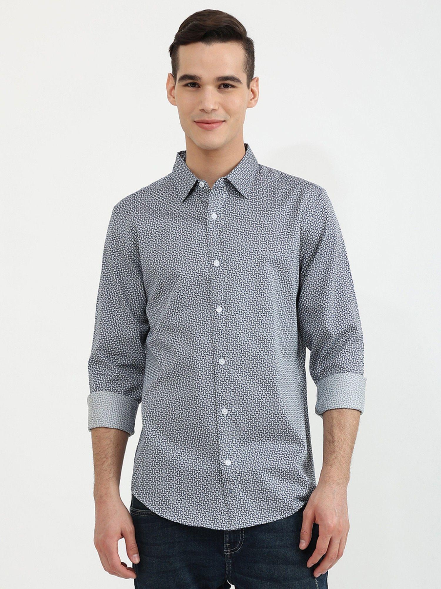 mens slim fit printed shirt grey