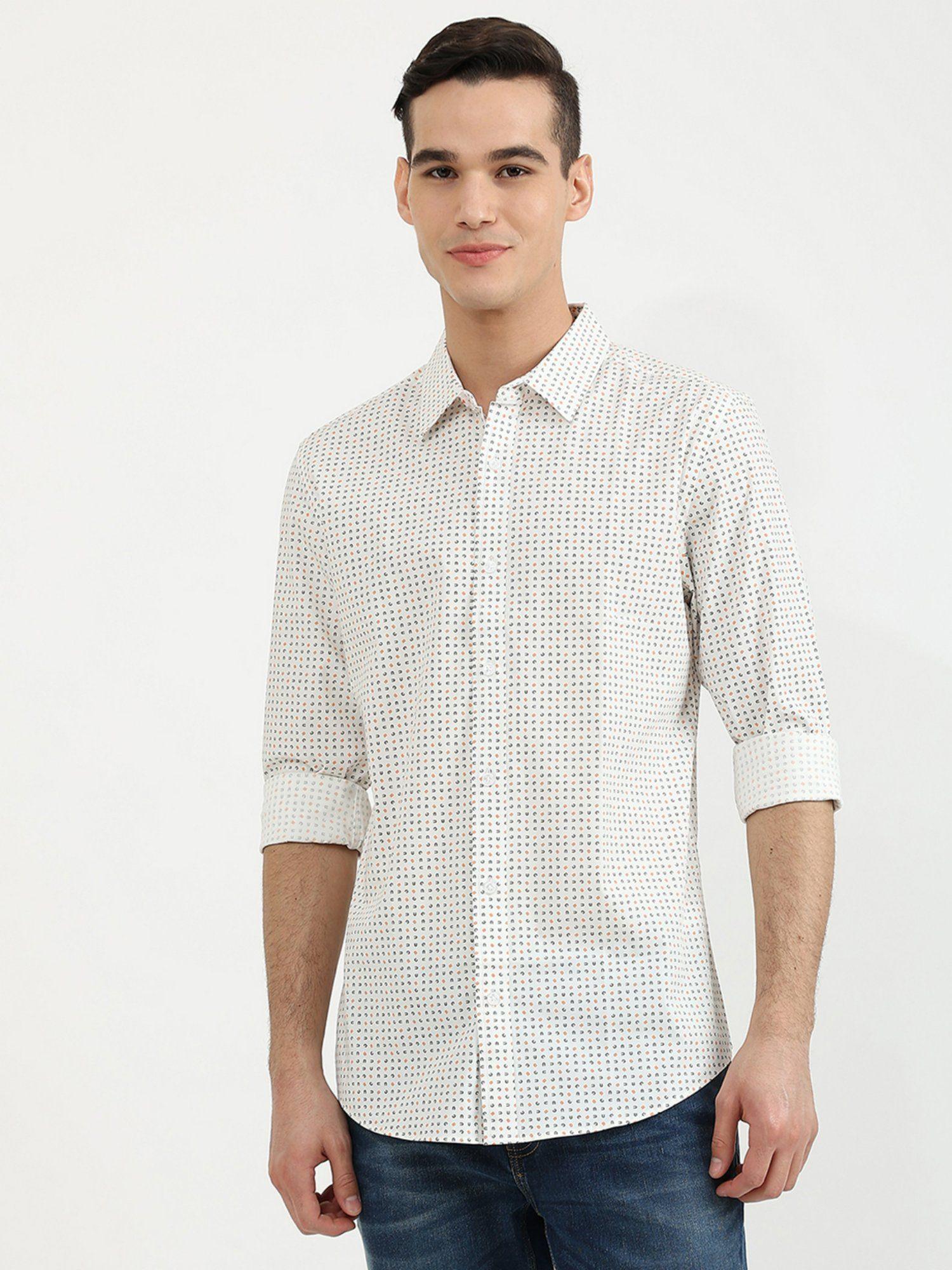 mens slim fit printed shirt white