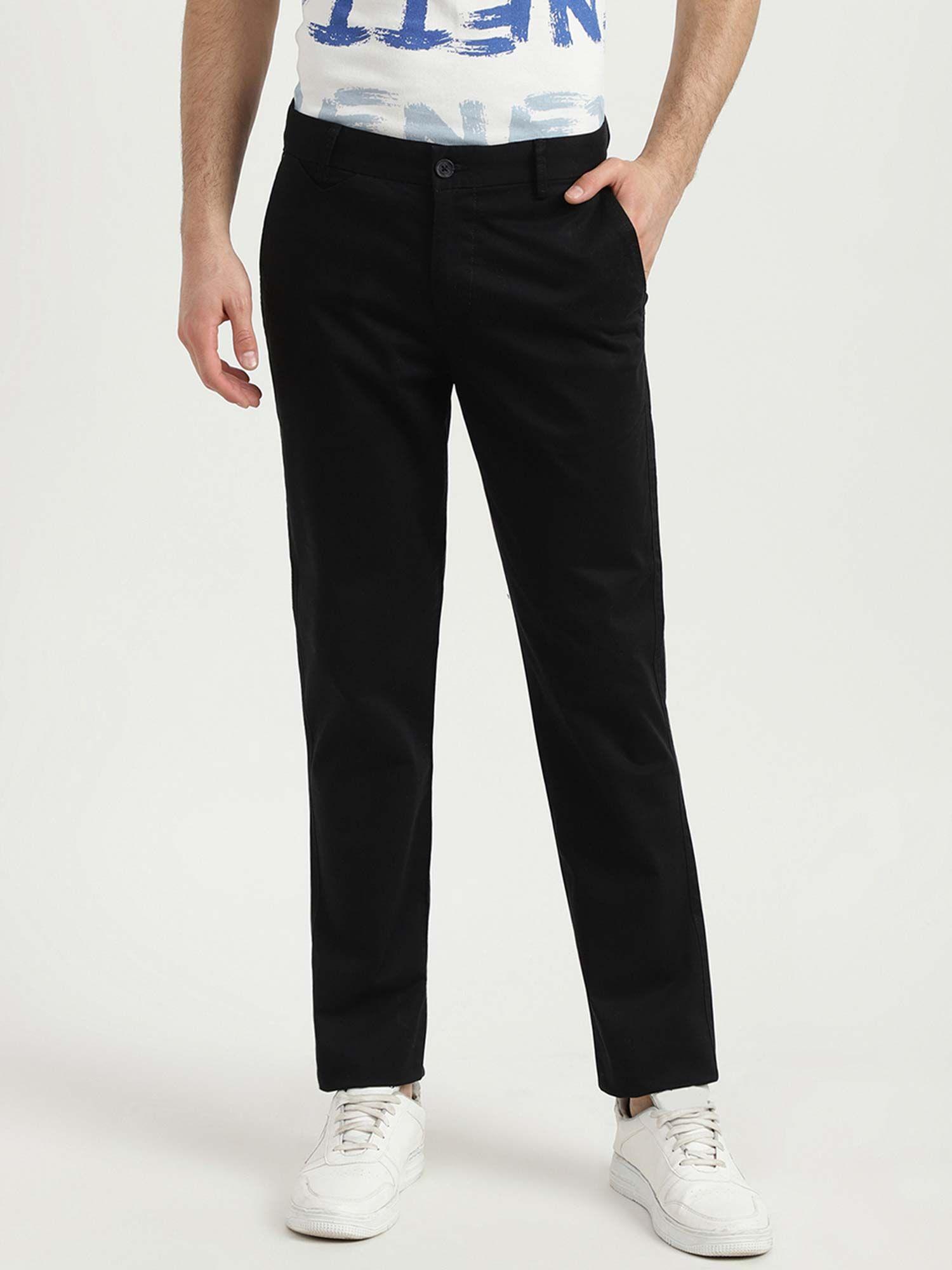 mens slim fit solid trousers