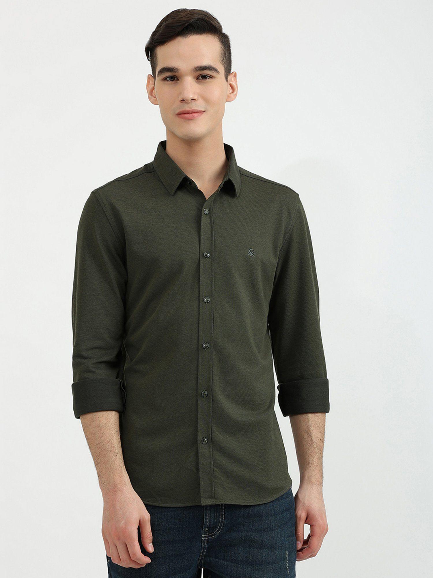 mens slim fit textured shirt-green