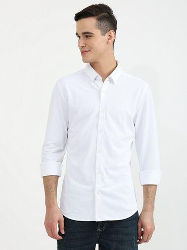 mens slim fit textured shirt-white