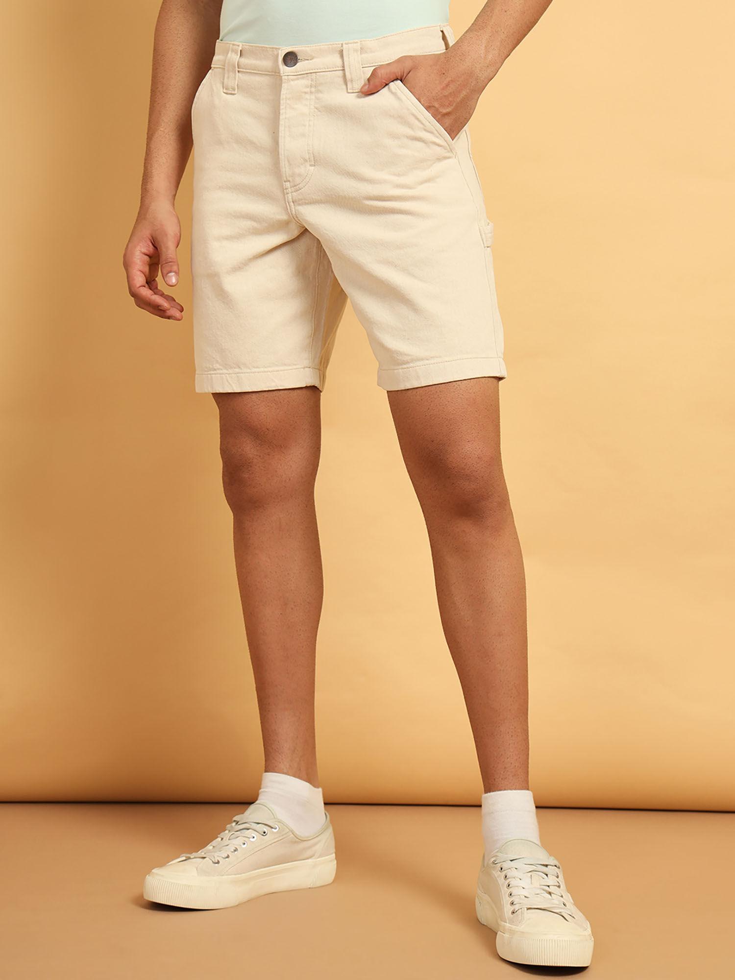 mens solid beige shorts