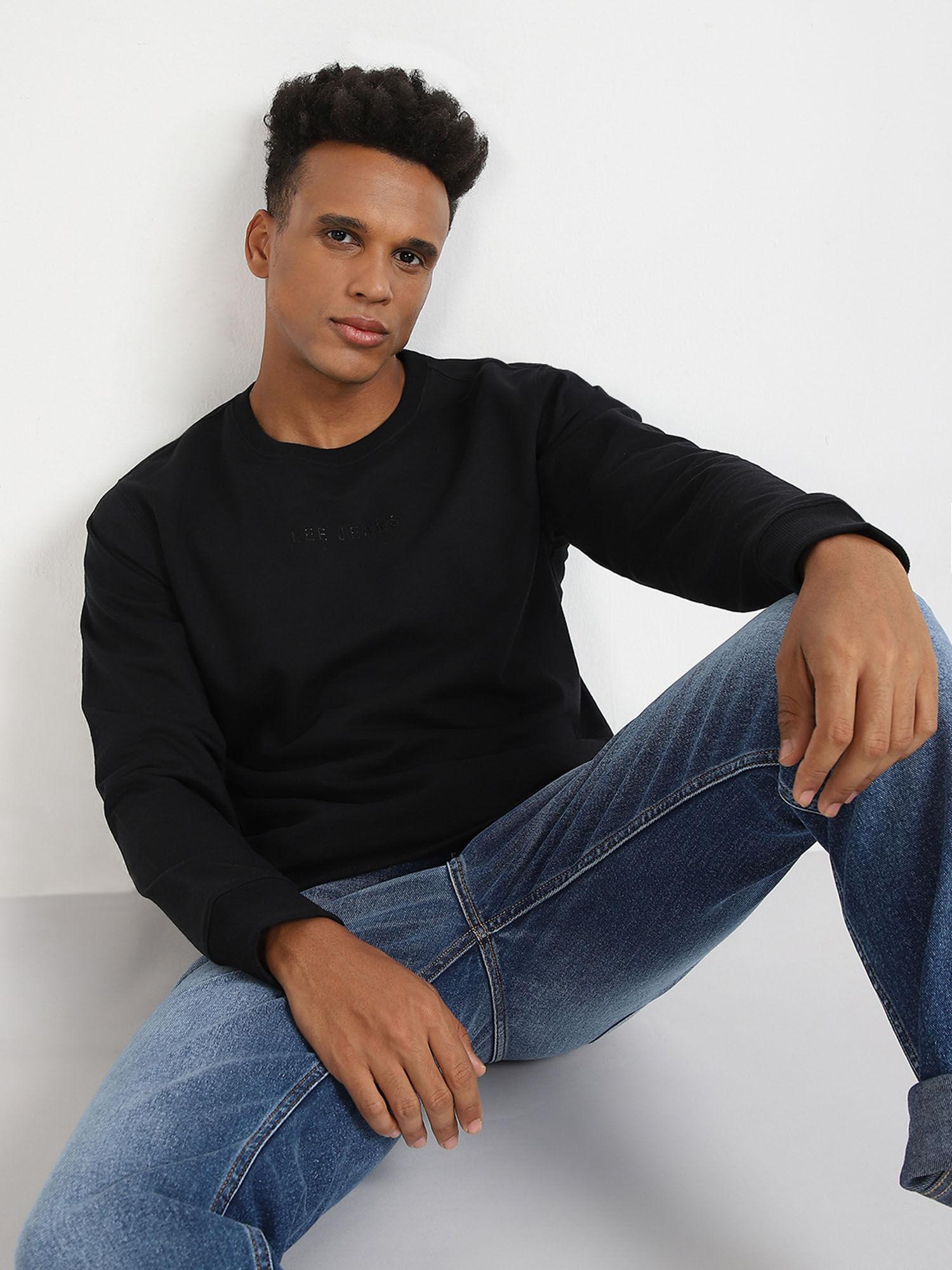 mens solid black basic slim sweatshirt