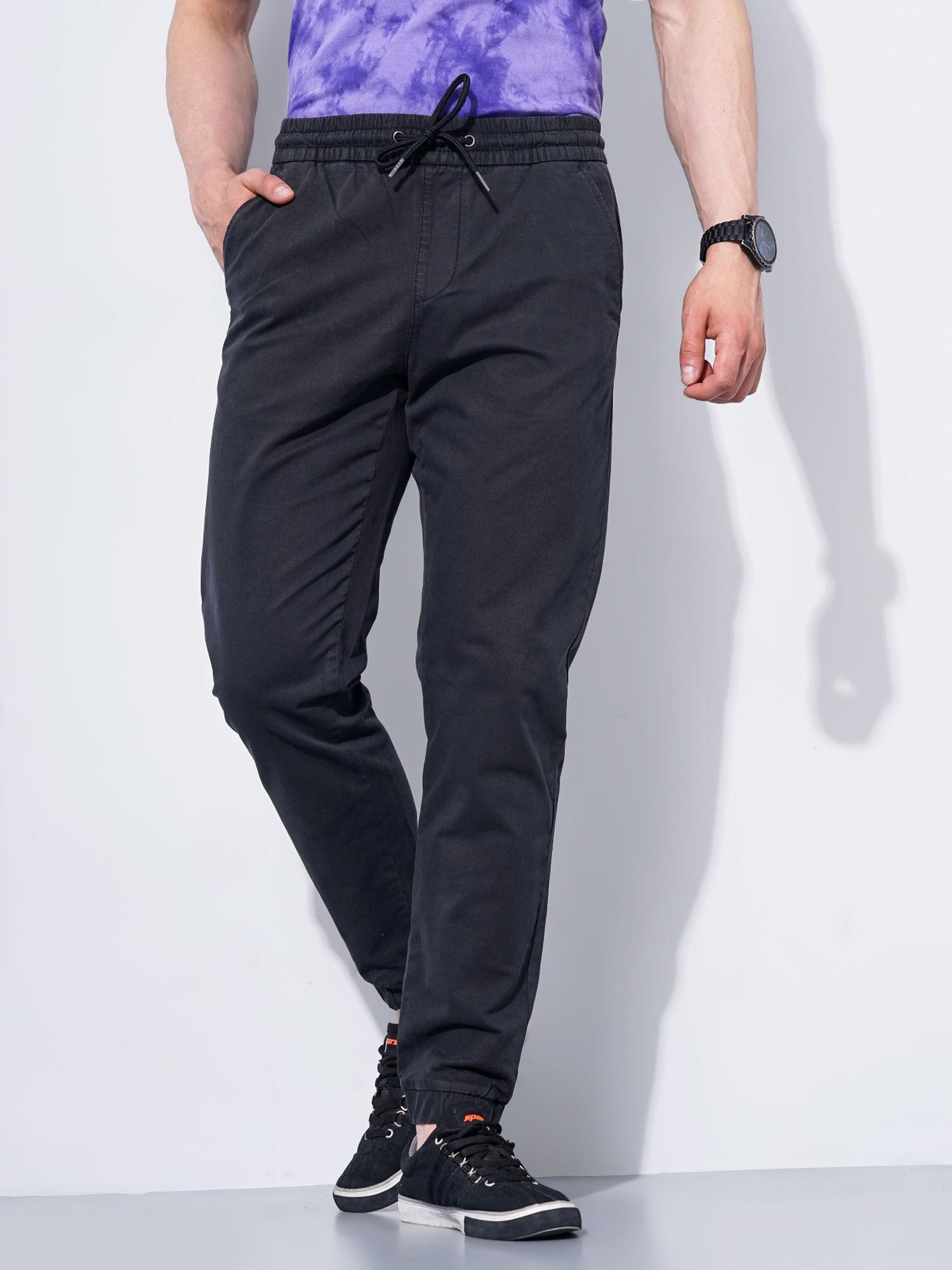 mens solid black joggers pant