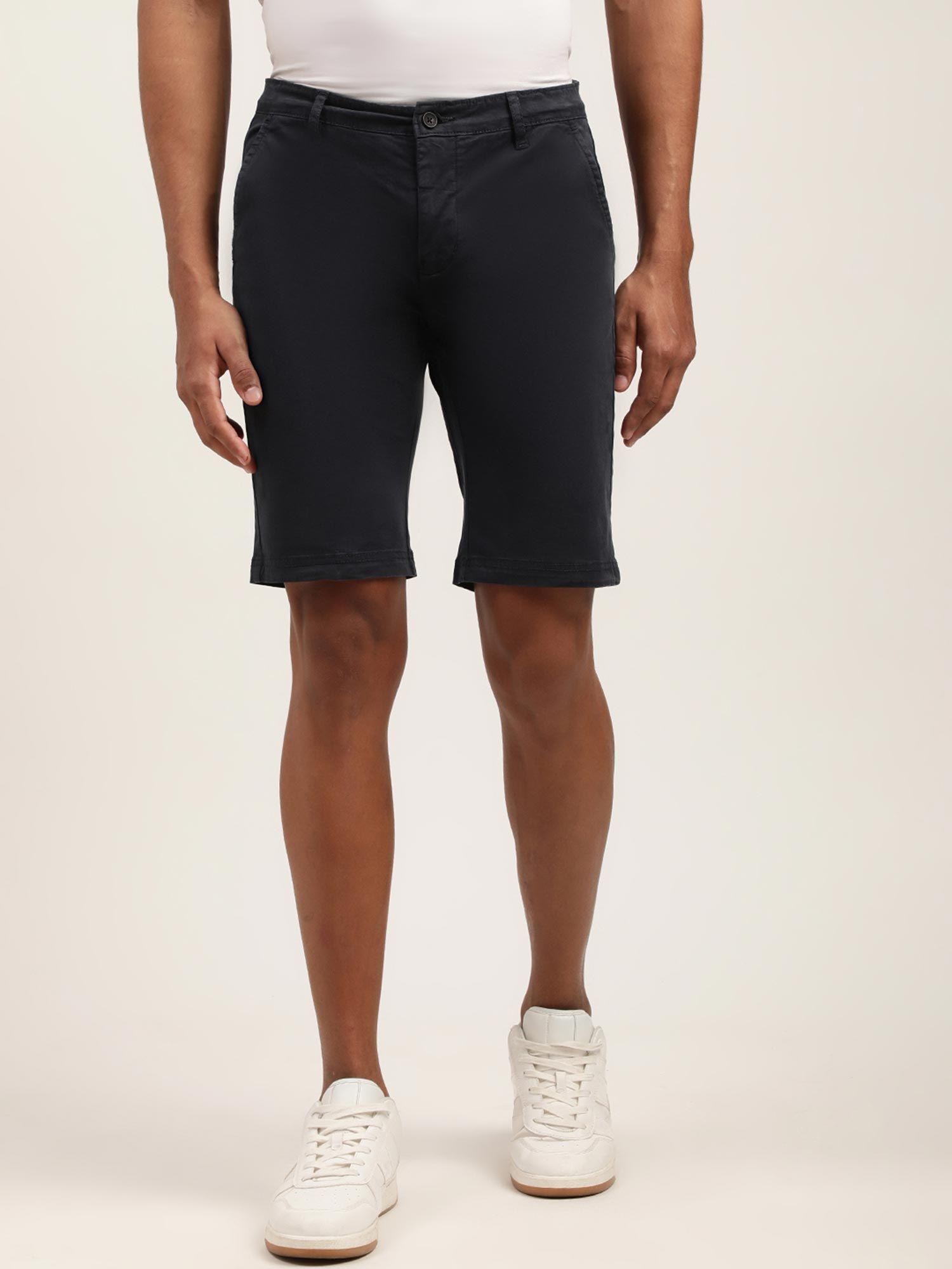mens solid black regular shorts