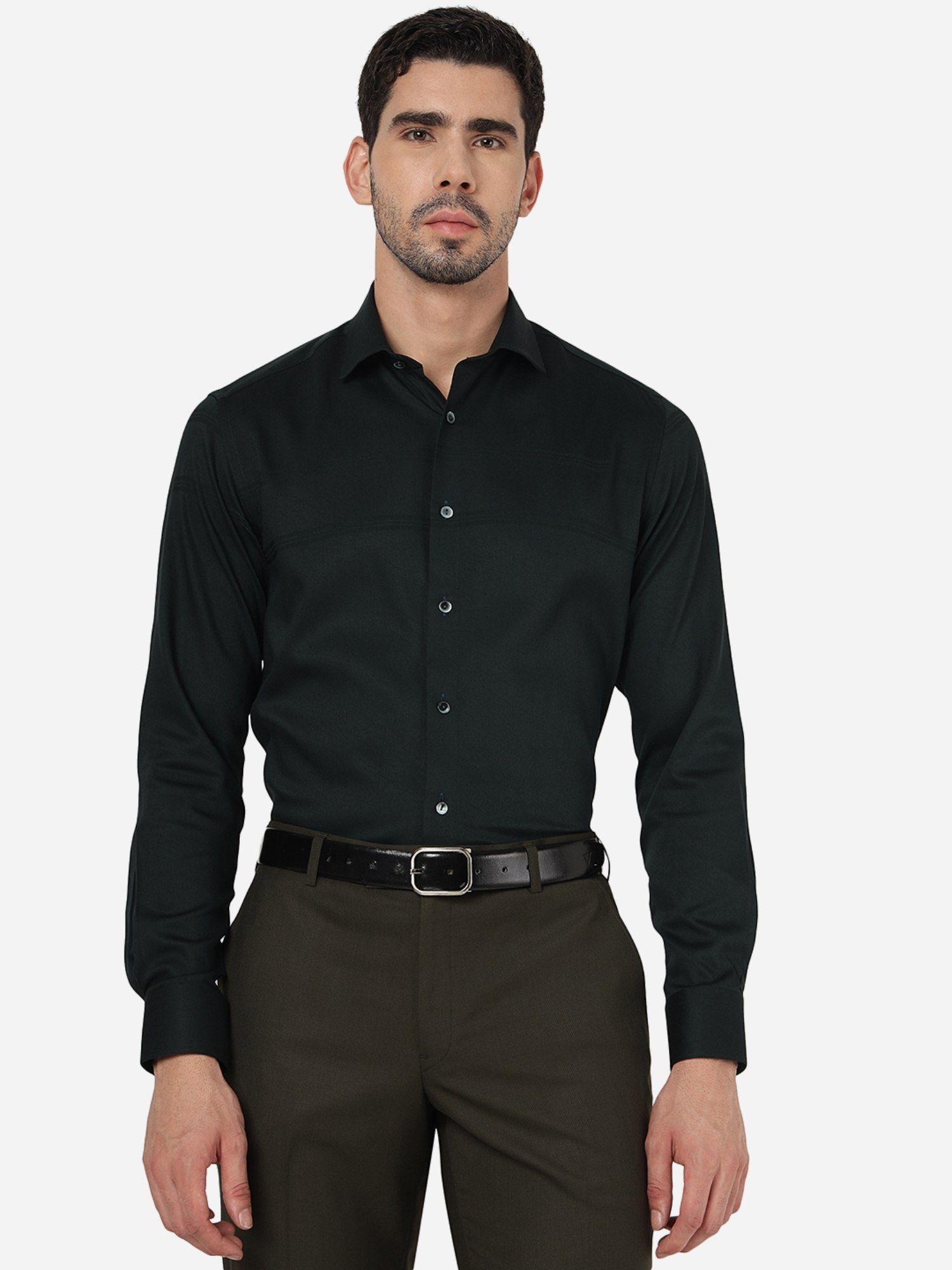 mens solid black slim fit full sleeve party wear shirt